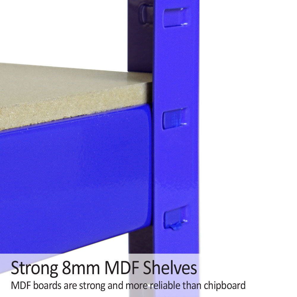 Blaues Monster Racking T-Rax Lagerregal mit stabilen 8 mm MDF-Regalen, ideal für die Lagerung von schweren Gegenständen, robust und langlebig