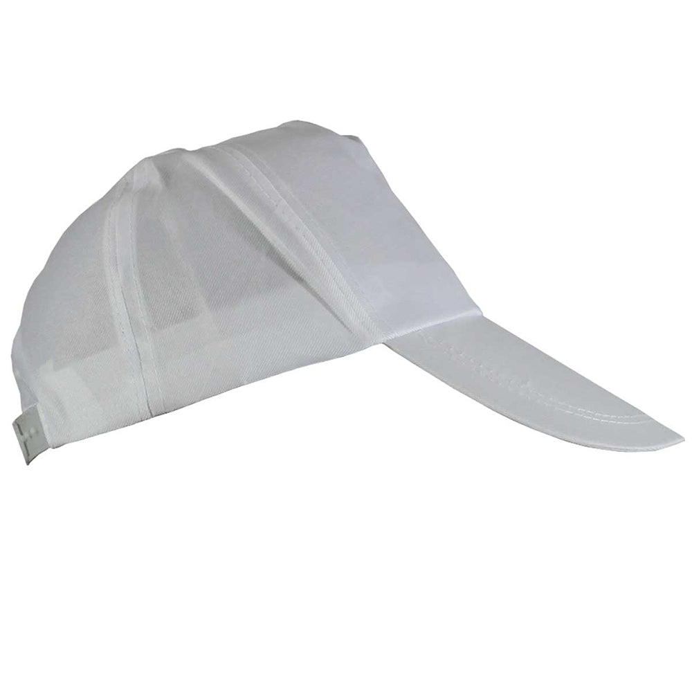 Weißes Baseballcap aus leichtem, atmungsaktivem Material mit gebogenem Schirm, ideal für kreative Folien- und Bekleidungsprojekte