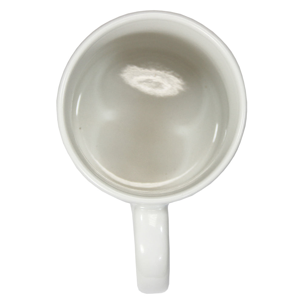 Innensicht einer weißen, polymerbeschichteten Tasse mit glatter, glänzender Oberfläche, ideal für personalisierte Designs und Geschenke