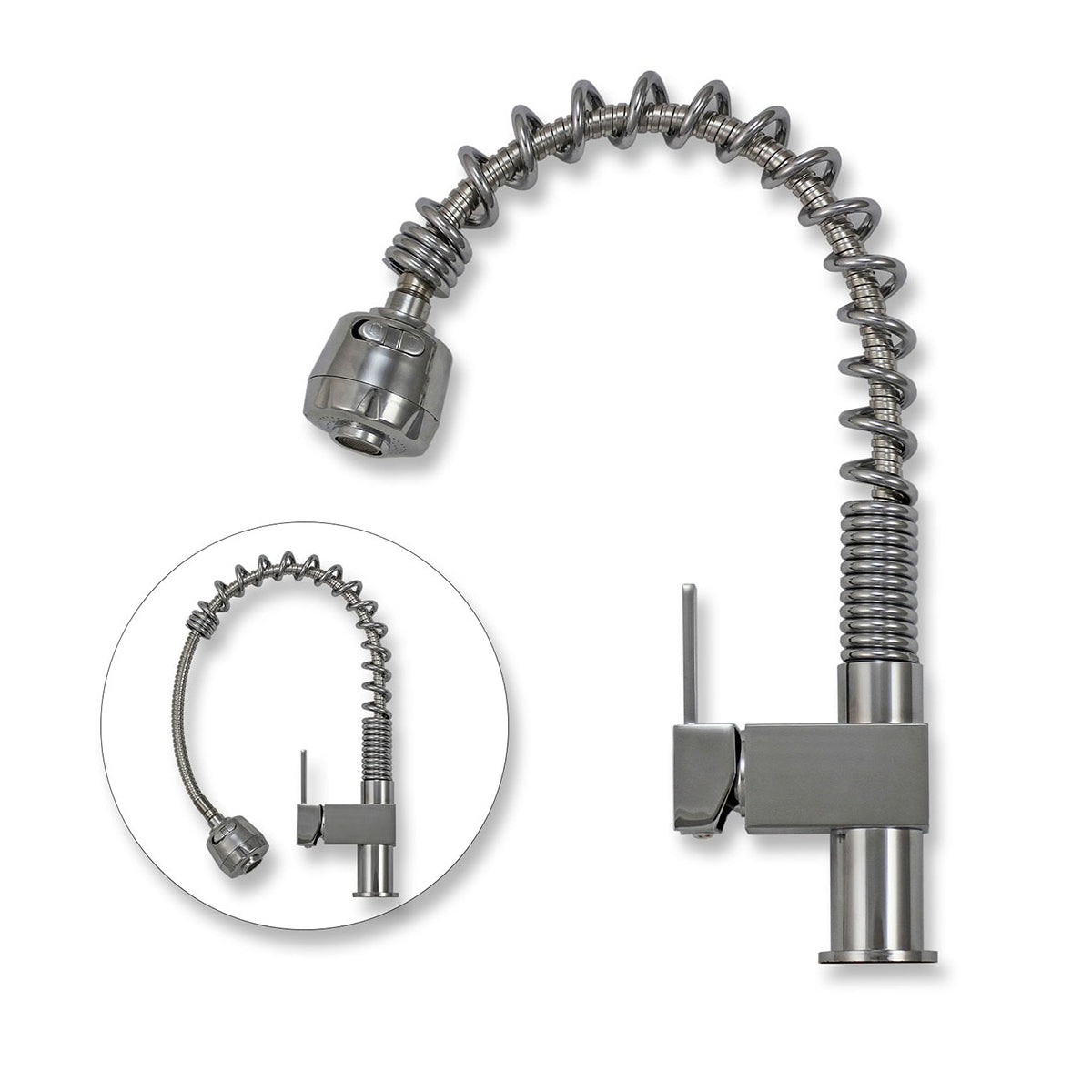 Elegante, verchromte Mischbatterie mit flexibler, spiralförmiger Auslauf und modernem Hebel, ideal für die KuKoo Edelstahl-Küchenspüle Padstow