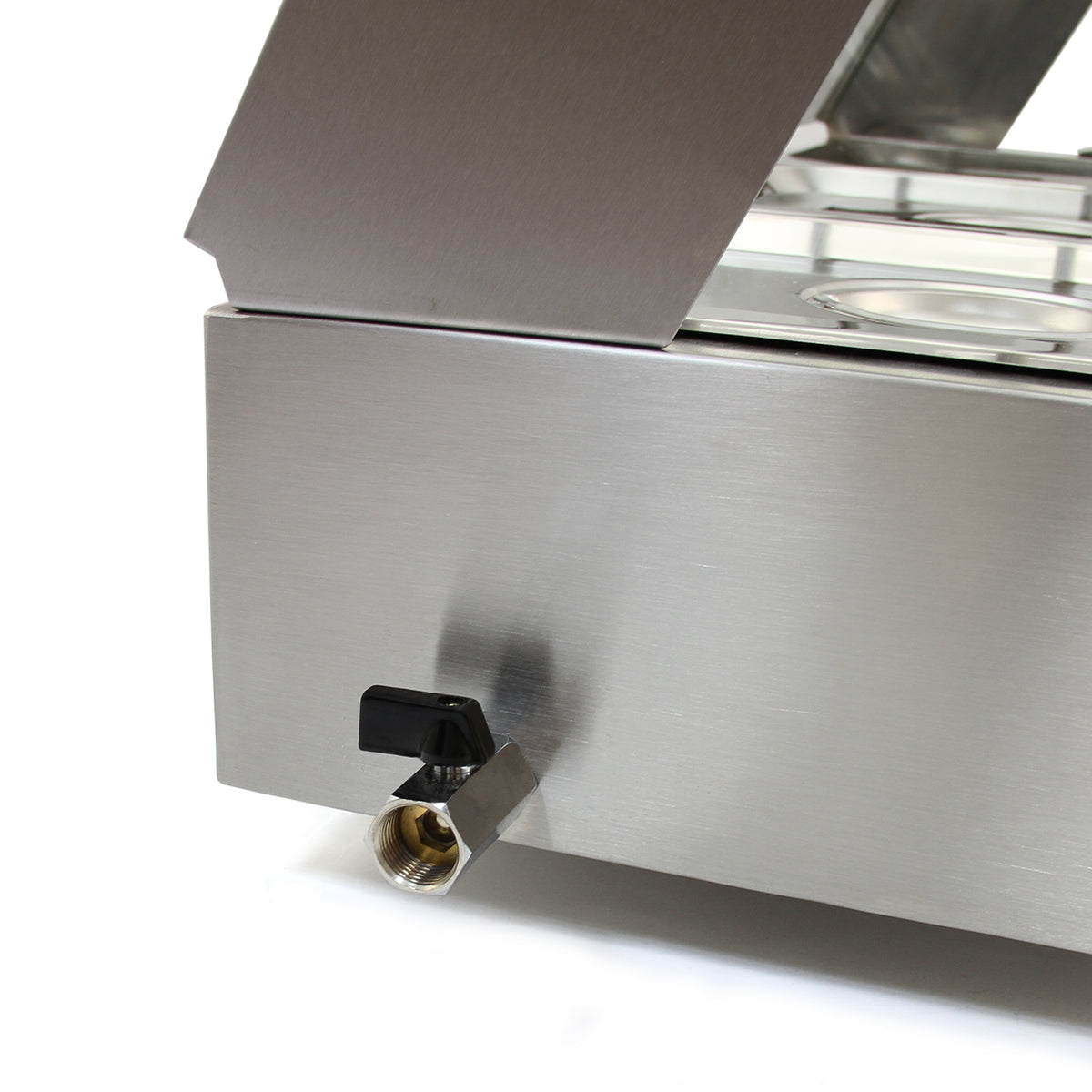 Kukoo Gastro 3 GN Bain Marie mit glänzendem Edelstahlgehäuse, präziser Temperaturregelung und robustem Wasseranschluss für professionelle Gastronomie