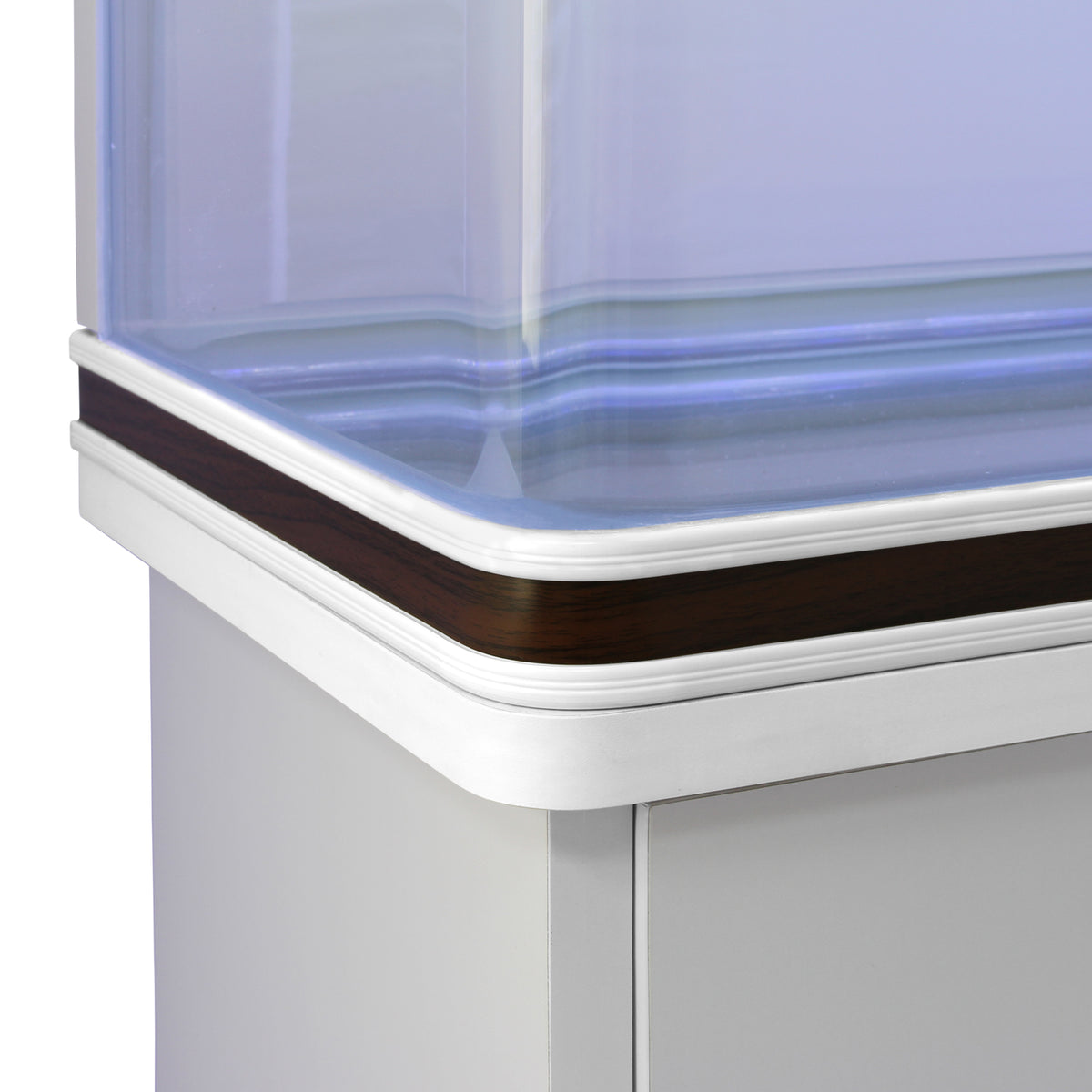 Weißes 300L Aquarium Komplettset mit elegantem Unterschrank, abgerundeten Kanten und Holzdekor, ideal für Aquarienliebhaber und moderne Wohnräume