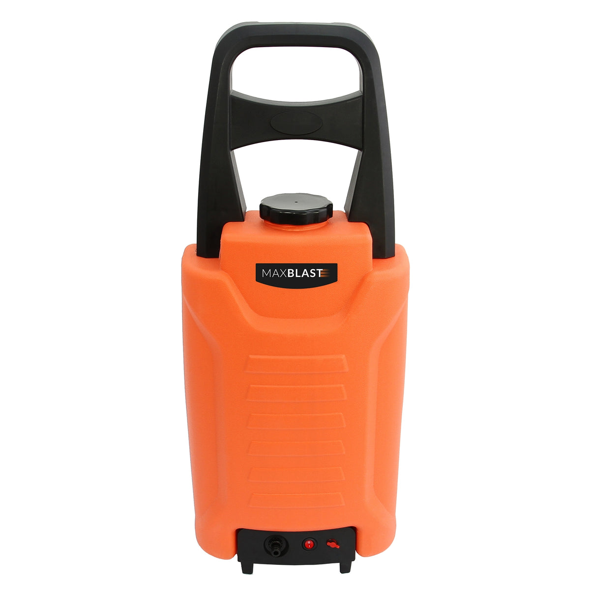Leuchtend orangefarbener 30L Wassertank mit schwarzem Griff, ideal für Fensterreinigungssets, robustes Material und praktische Mobilität auf Rädern
