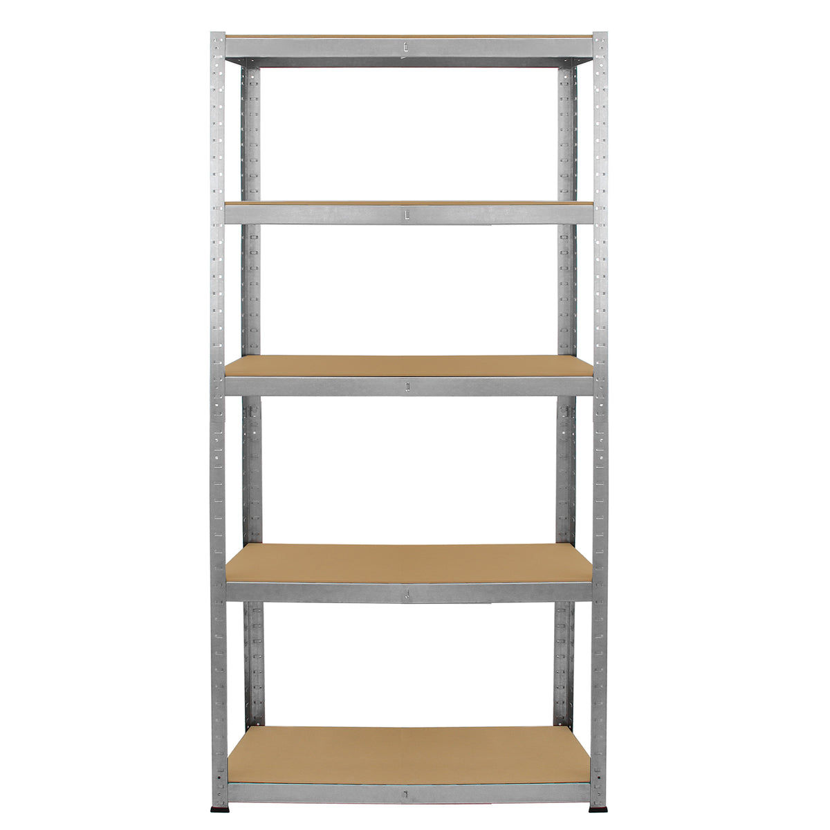 Hochwertiges Galwix Lagerregal in Silber mit fünf stabilen, braunen Holzregalen, ideal für die Lagerung von Werkzeugen und Materialien, 90 cm breit