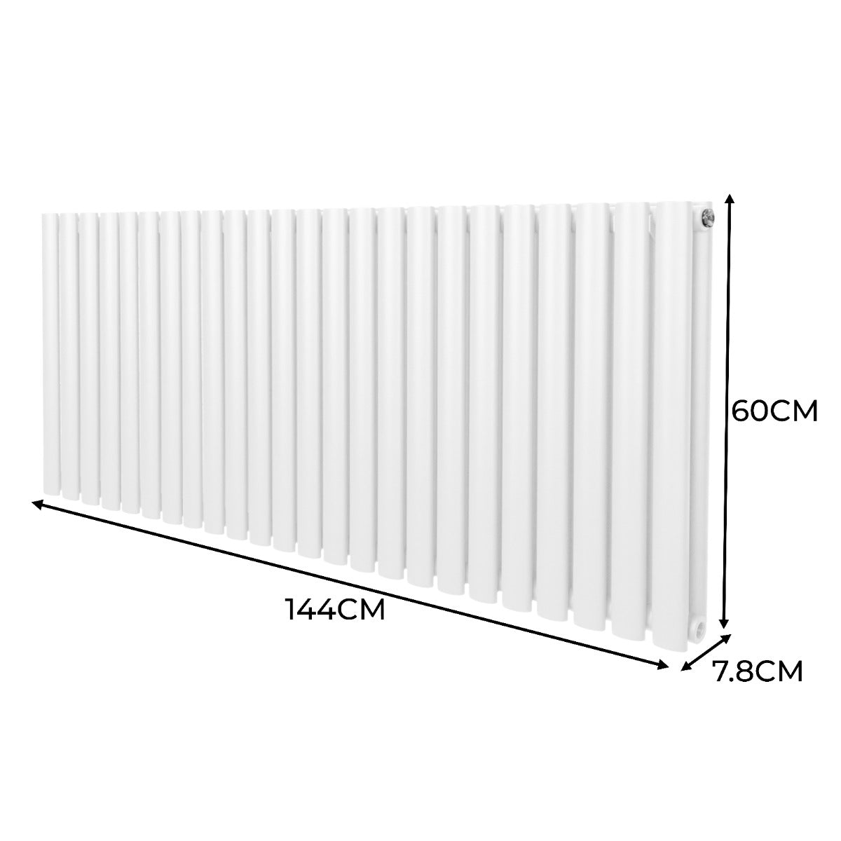 Ovaler Röhrenheizkörper in Weiß mit Chrom-Thermostatventilen, Maße 600mm x 1440mm, schlankes Design und glatte Oberfläche für modernen Stil