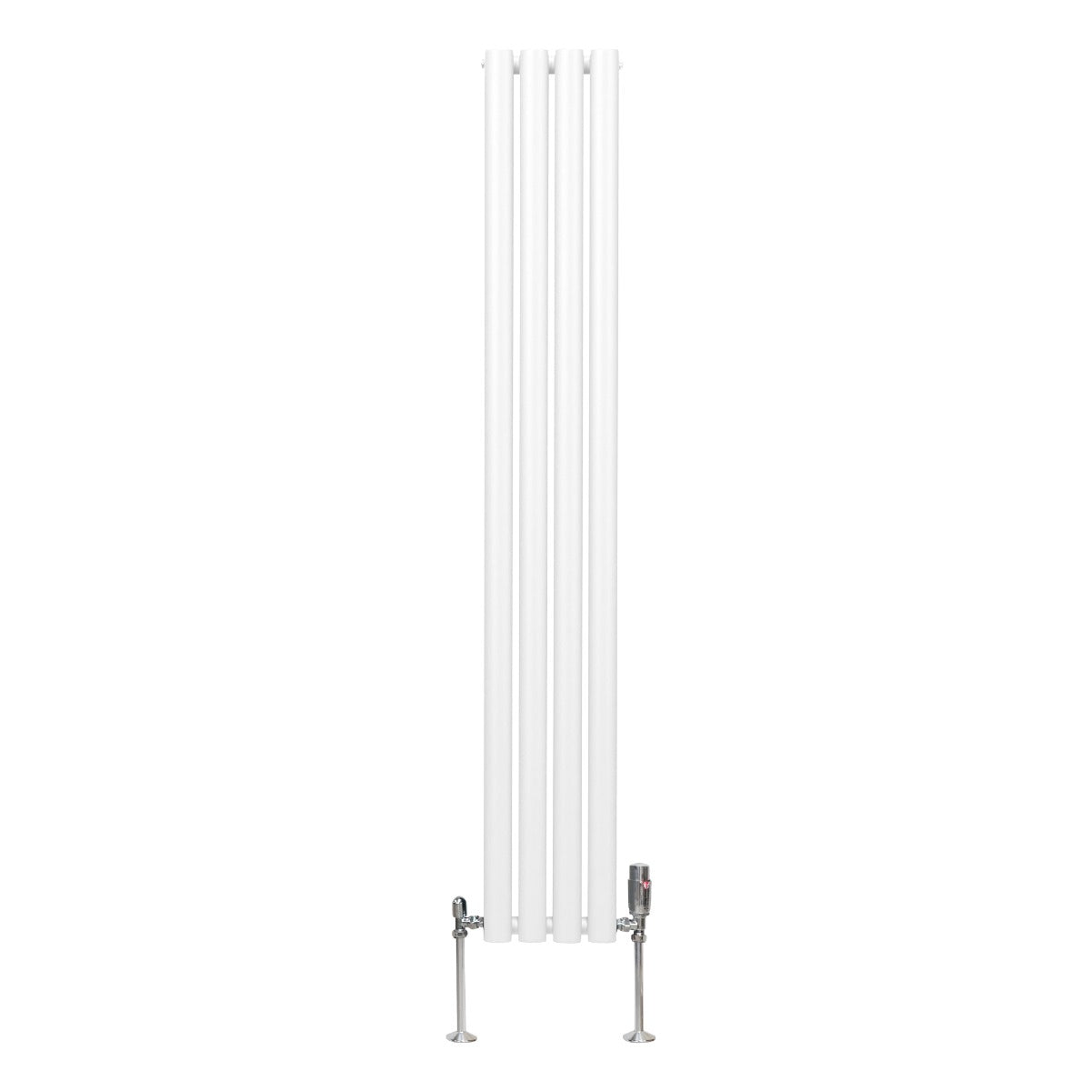 Ovaler Röhrenheizkörper in Weiß mit Chrom-Thermostatventilen, 1600mm x 240mm, schlankes Design und glatte Oberfläche für moderne Innenräume