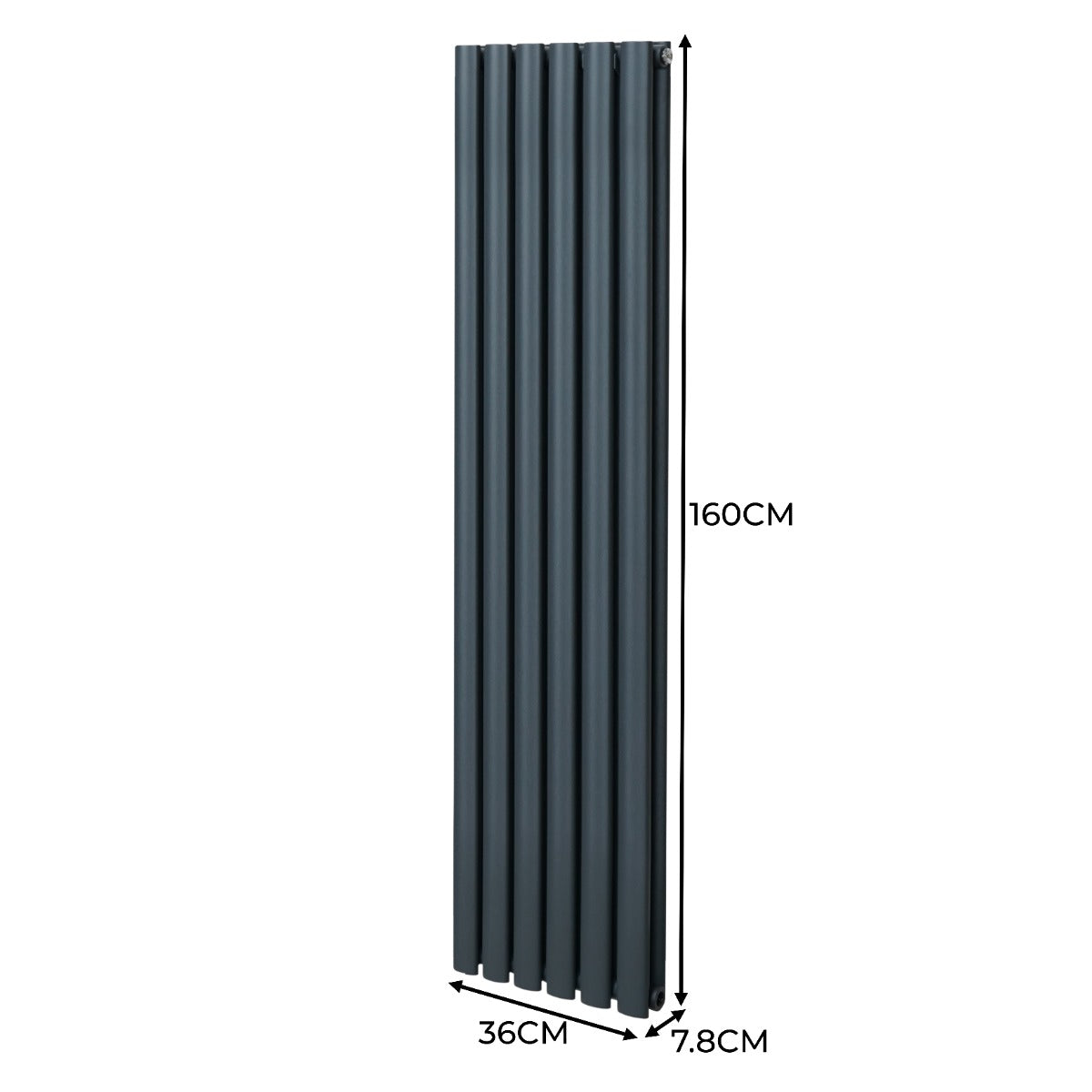 Ovaler Röhrenheizkörper in Anthrazitgrau, 1600mm x 360mm, mit glatter Oberfläche und eleganten Chrom-Thermostatventilen, ideal für moderne Räume