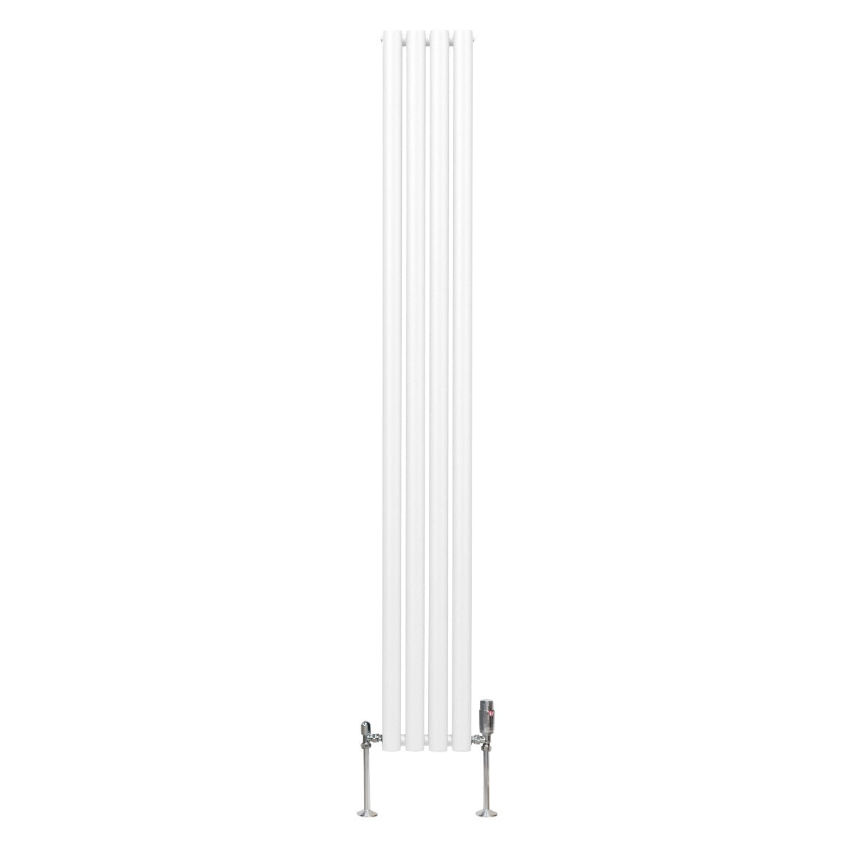 Ovaler Röhrenheizkörper in Weiß mit Chrom-Thermostatventilen, 1800mm x 240mm, schlankes Design und glatte Oberfläche für moderne Innenräume