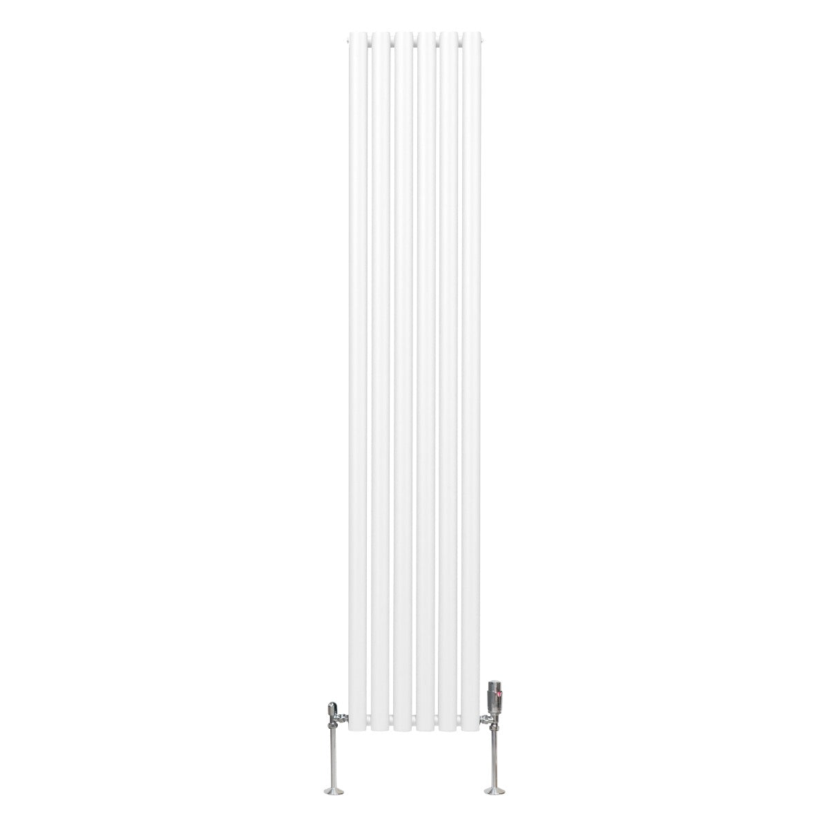 Ovaler Röhrenheizkörper in Weiß mit Chrom-Thermostatventilen, 1800mm x 360mm, schlankes Design und glatte Oberfläche für moderne Innenräume