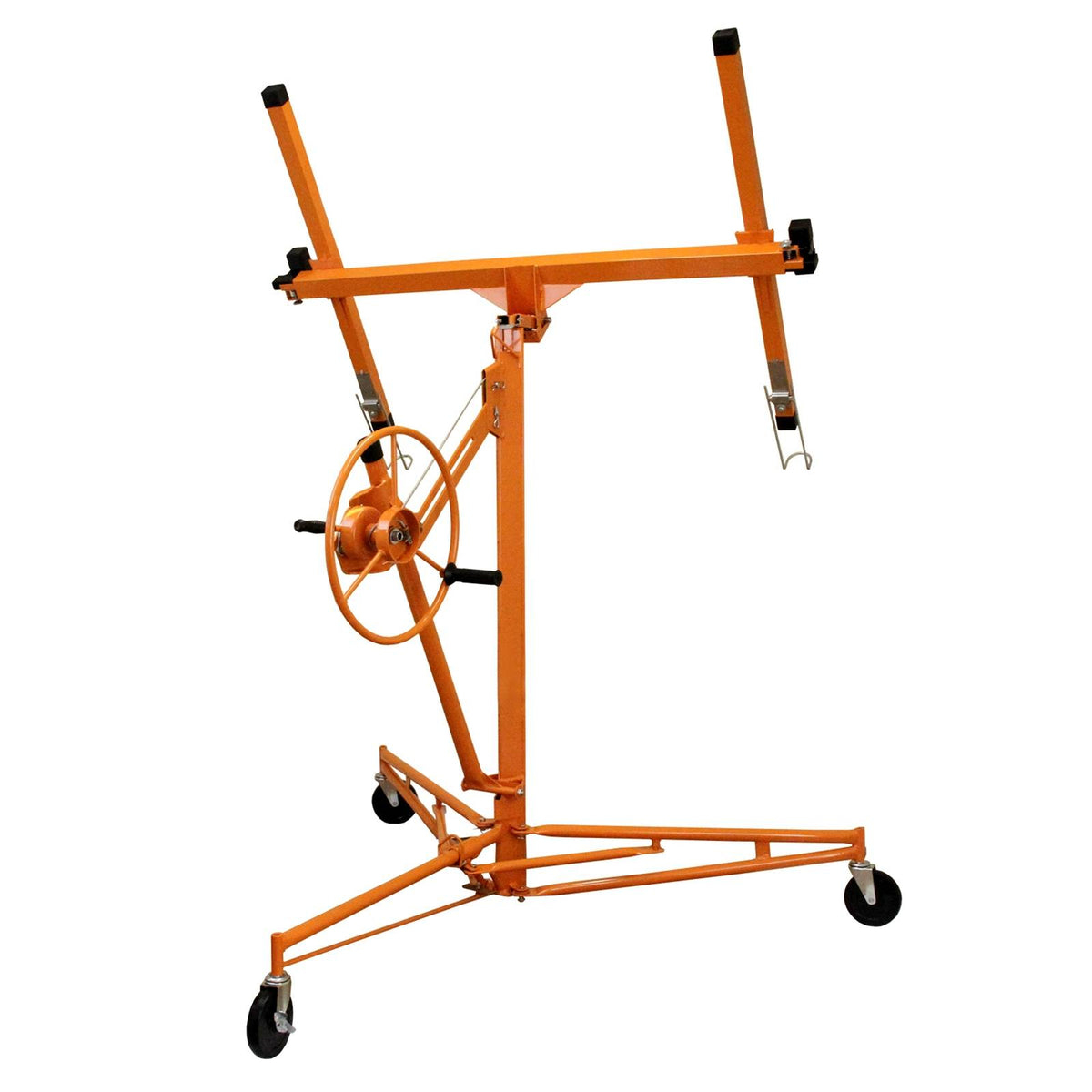 Robuster Plattenheber in leuchtendem Orange, mit stabiler Basis, höhenverstellbaren Armen und einem praktischen Handrad für einfache Bedienung
