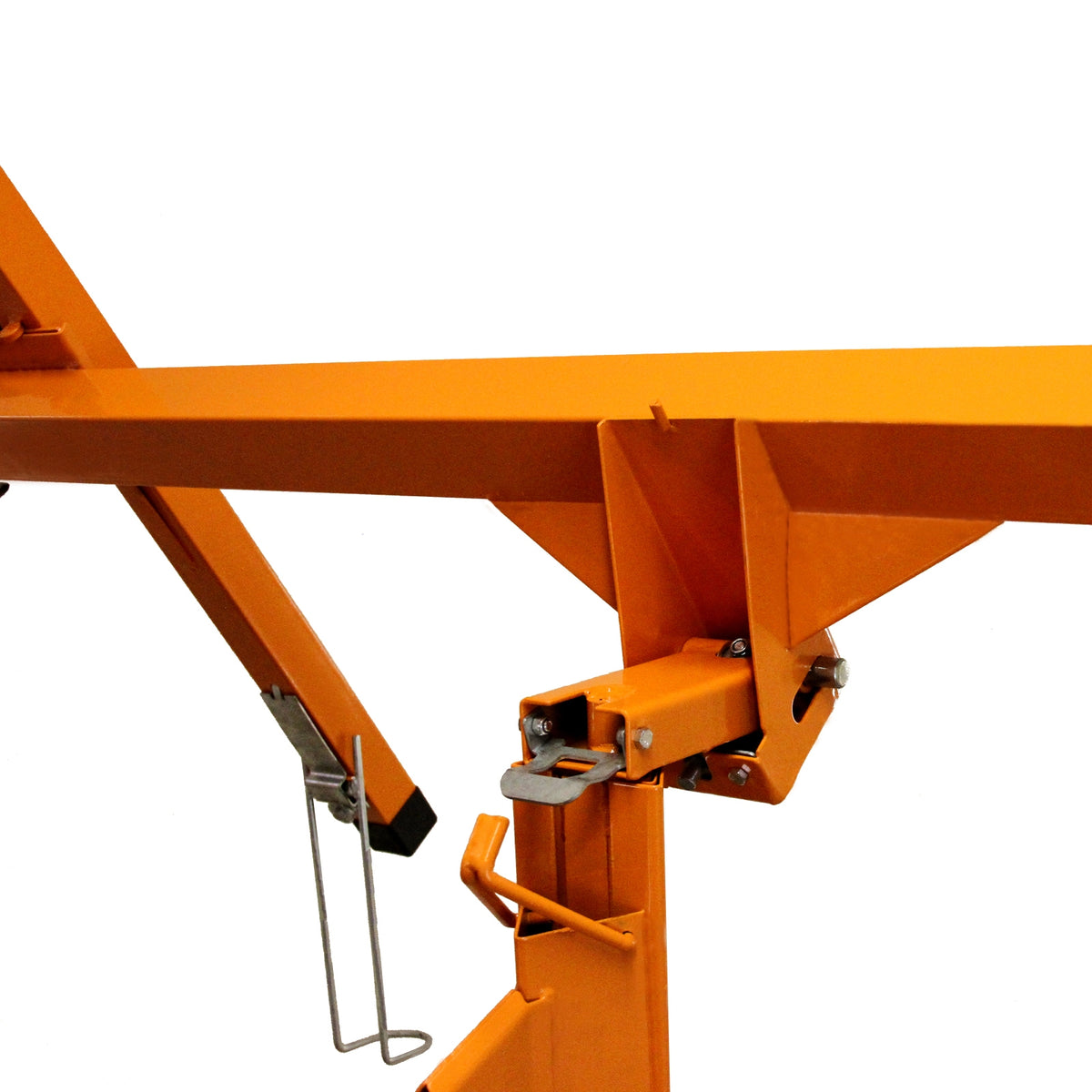 Robuster Plattenheber in leuchtendem Orange, mit stabiler Metallkonstruktion und verstellbarem Arm für das Anheben von Paneelen bis zu 5 m