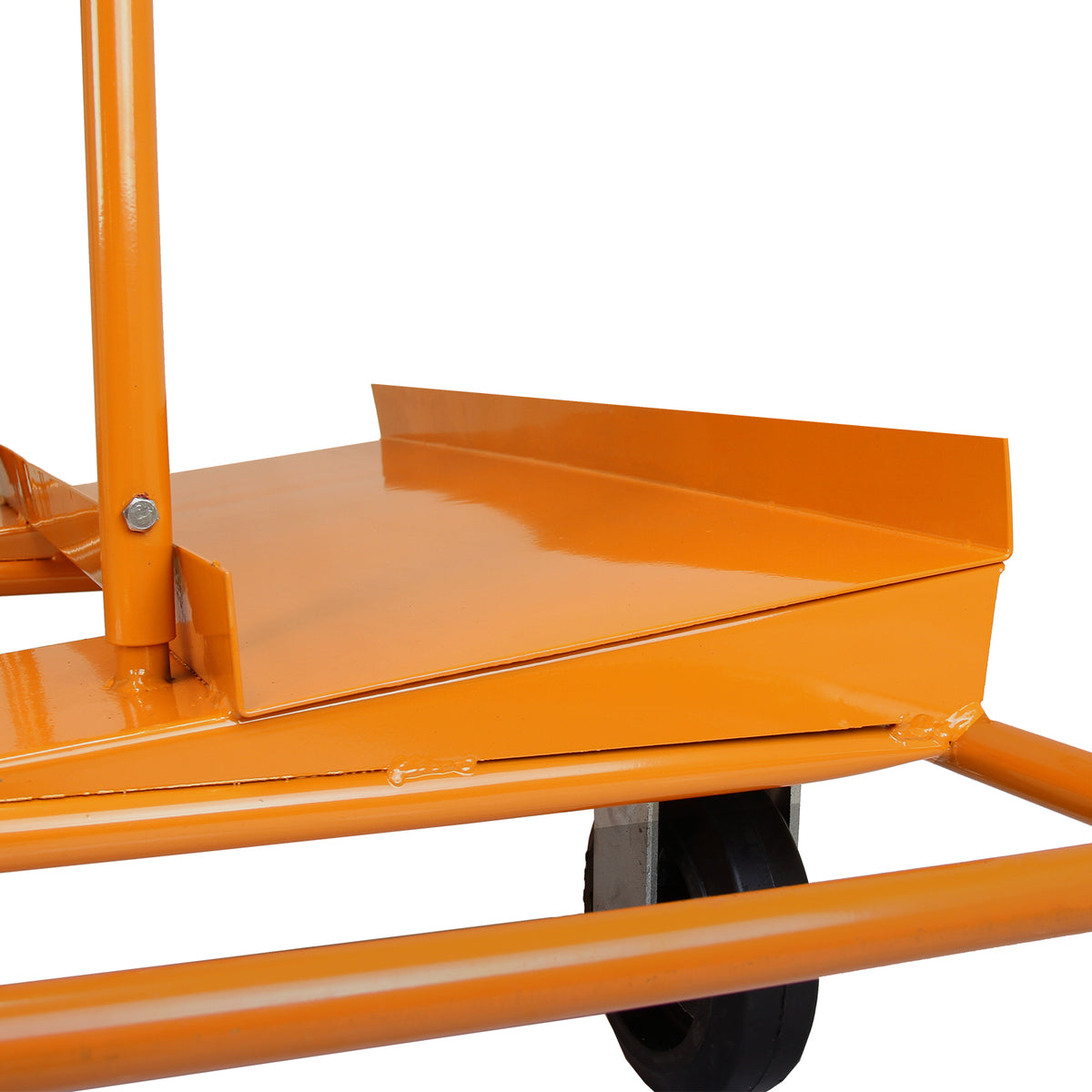 Robuster Gipskartonplatten Transportwagen in leuchtendem Orange mit stabiler Metallkonstruktion und breiter, rutschfester Ablagefläche für sicheren Transport