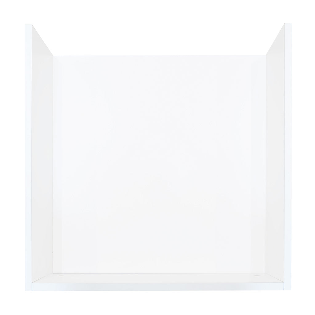 Weiße Ladentheke mit Kassenblock, minimalistisches Design, glatte Oberfläche, rechteckige Form, ideal für Verkaufsräume und Geschäfte