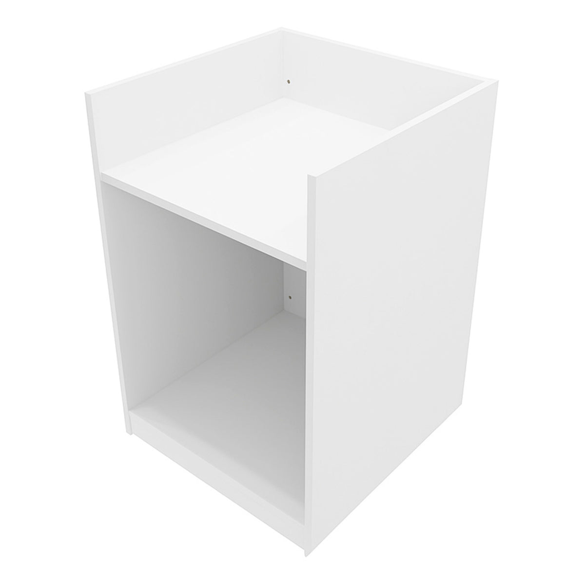 Moderne, weiße Ladentheke mit Kassenblock, aus glattem, strapazierfähigem Material, rechteckige Form, ideal für Einzelhandelsgeschäfte und Ausstellungen