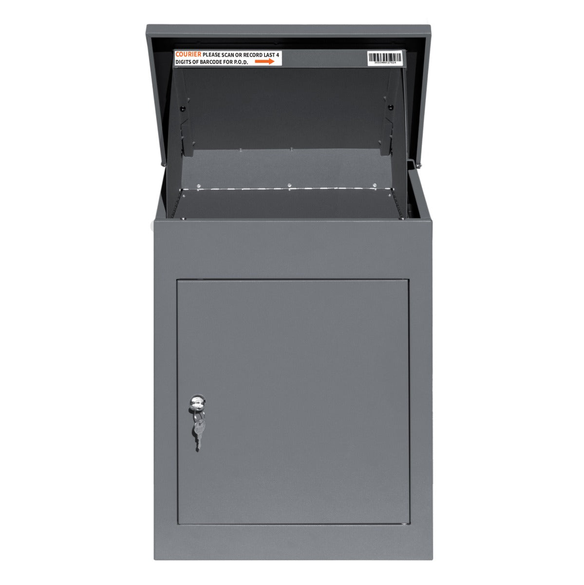 Grau anti-Diebstahl Paketkasten mit abschließbarem Fach, stabiler Metallkonstruktion und schützender Oberflächenbeschichtung für sicheren Versand