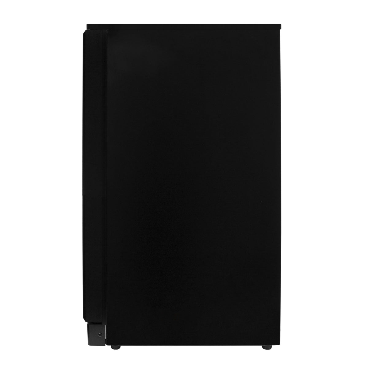 Schwarzer Kühlschrank mit Doppelschiebetüren, ideal für Bars, bietet viel Stauraum und eine elegante, moderne Optik