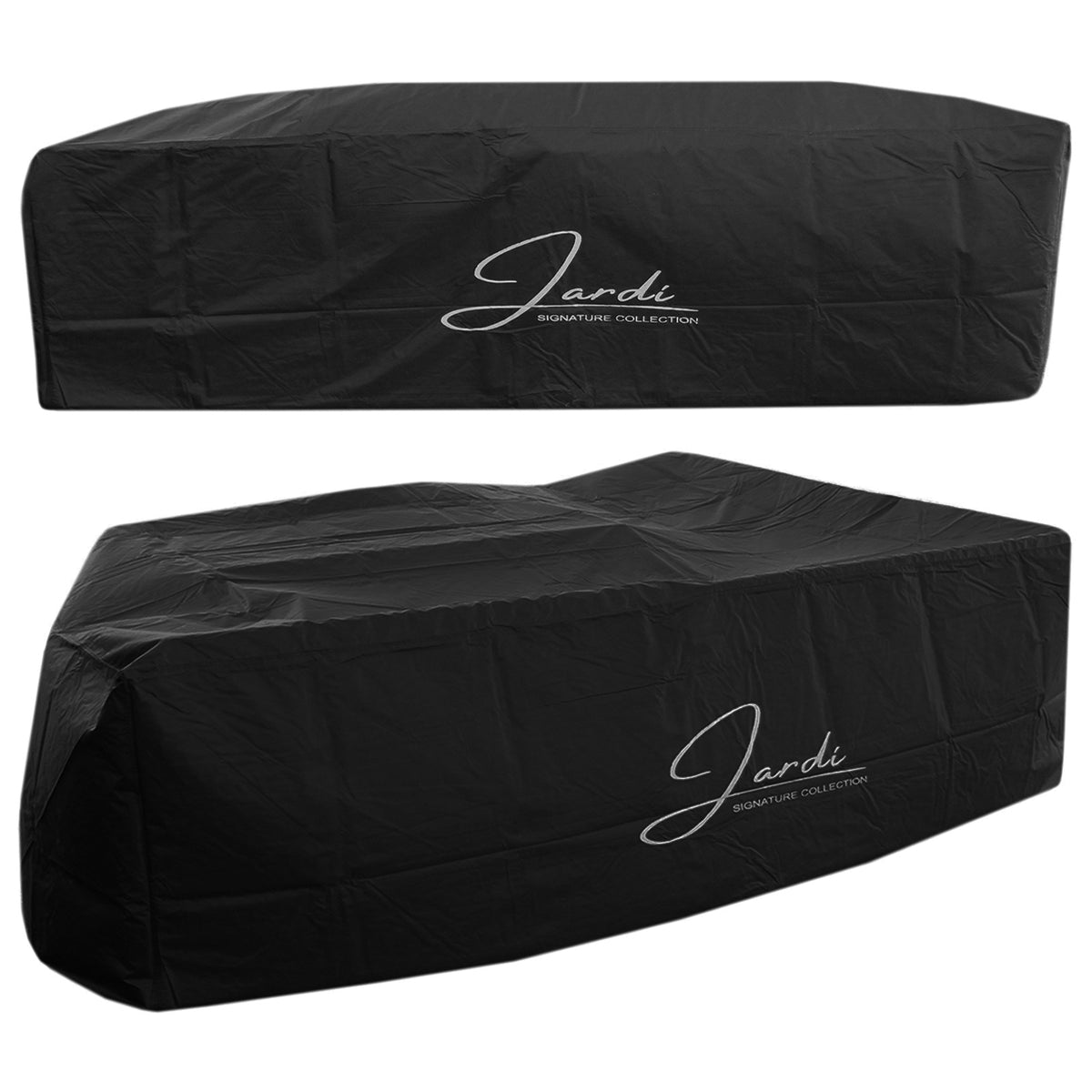 Schwarze Schutzhülle für Rattan-Eckset, wasserabweisend, mit elegantem Logo, ideal zum Schutz vor Witterungseinflüssen und Staub