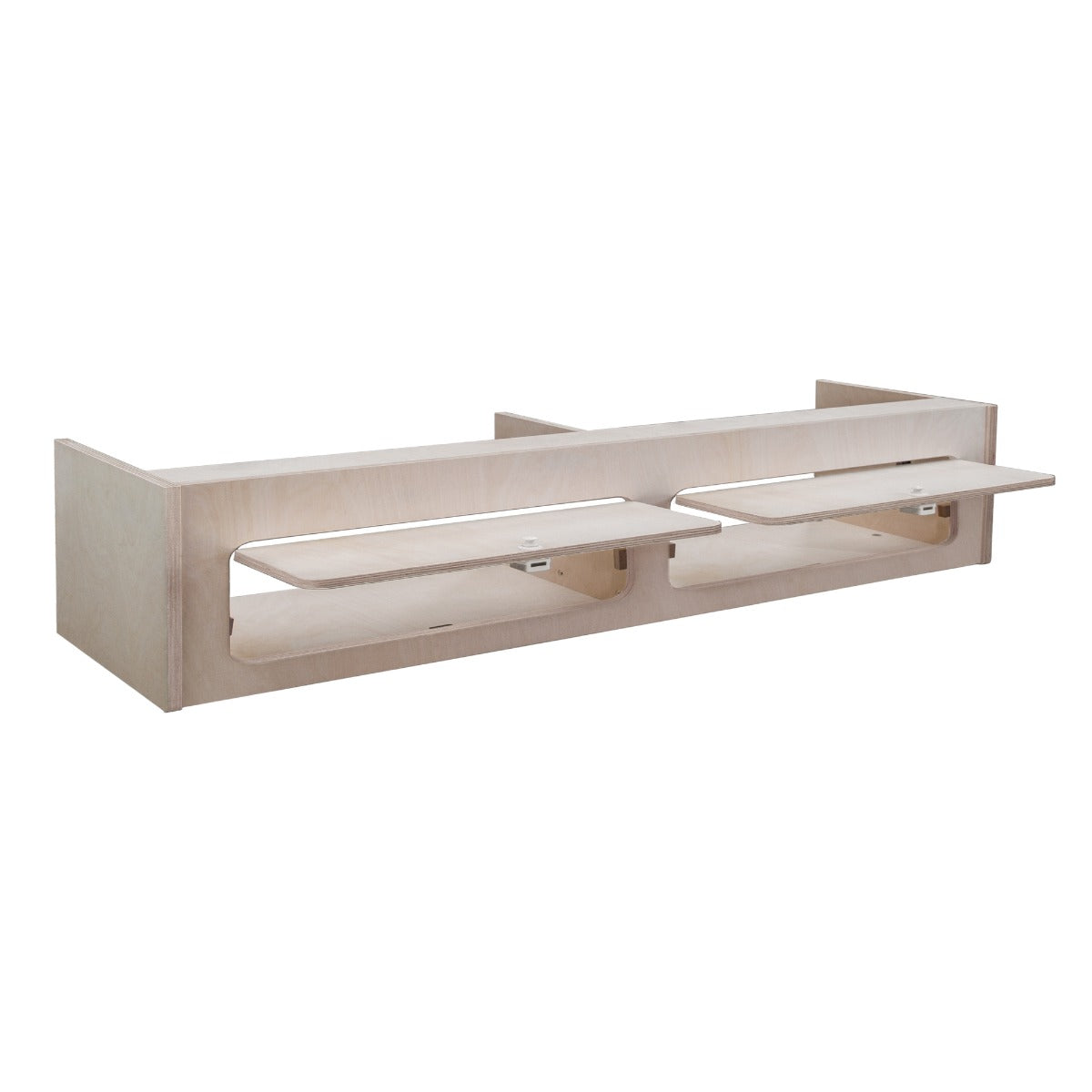 Hängeschrank für Wohnwagen aus hellem Holz, 120cm x 25cm x 25cm, mit zwei ausklappbaren Regalen für zusätzlichen Stauraum und praktischen Zugang