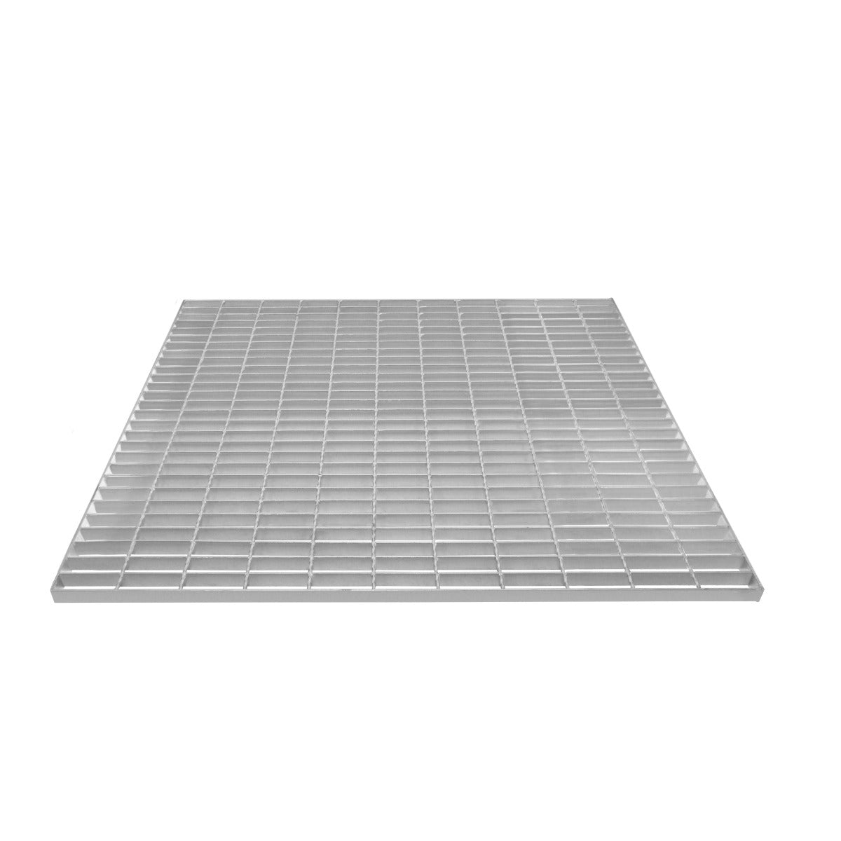 Verzinkter Gitterrost in rechteckiger Form, 1100mm x 1000mm, mit gleichmäßigen, quadratischen Öffnungen und glatter, silberner Oberfläche