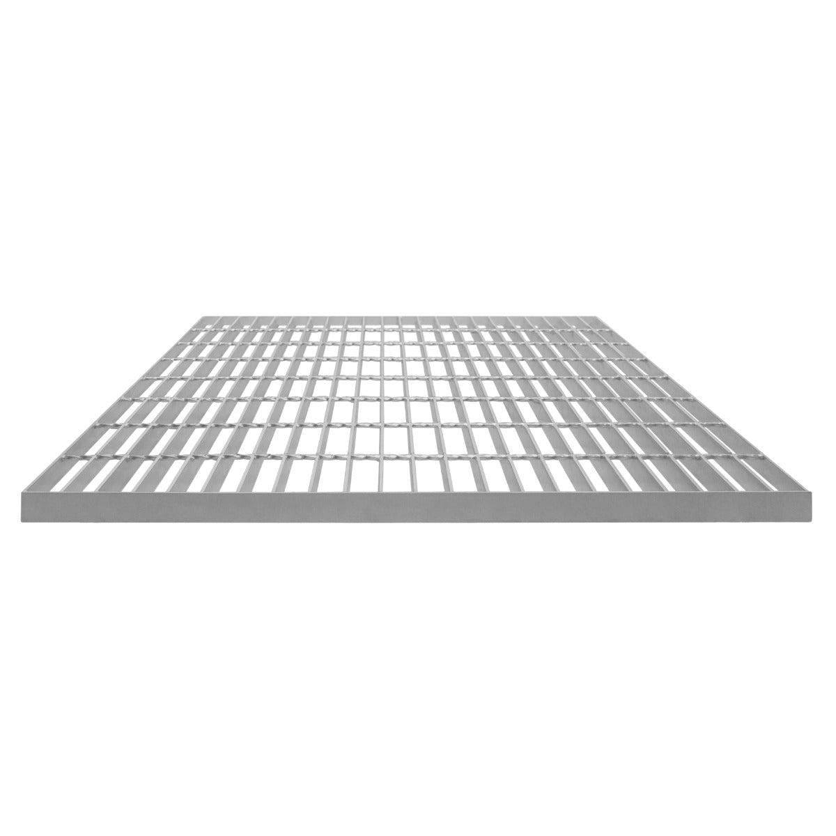 Verzinkter Gitterrost in quadratischer Form, 800mm x 800mm, mit gleichmäßigen, stabilen Streben und glatter, silberner Oberfläche für hohe Belastbarkeit