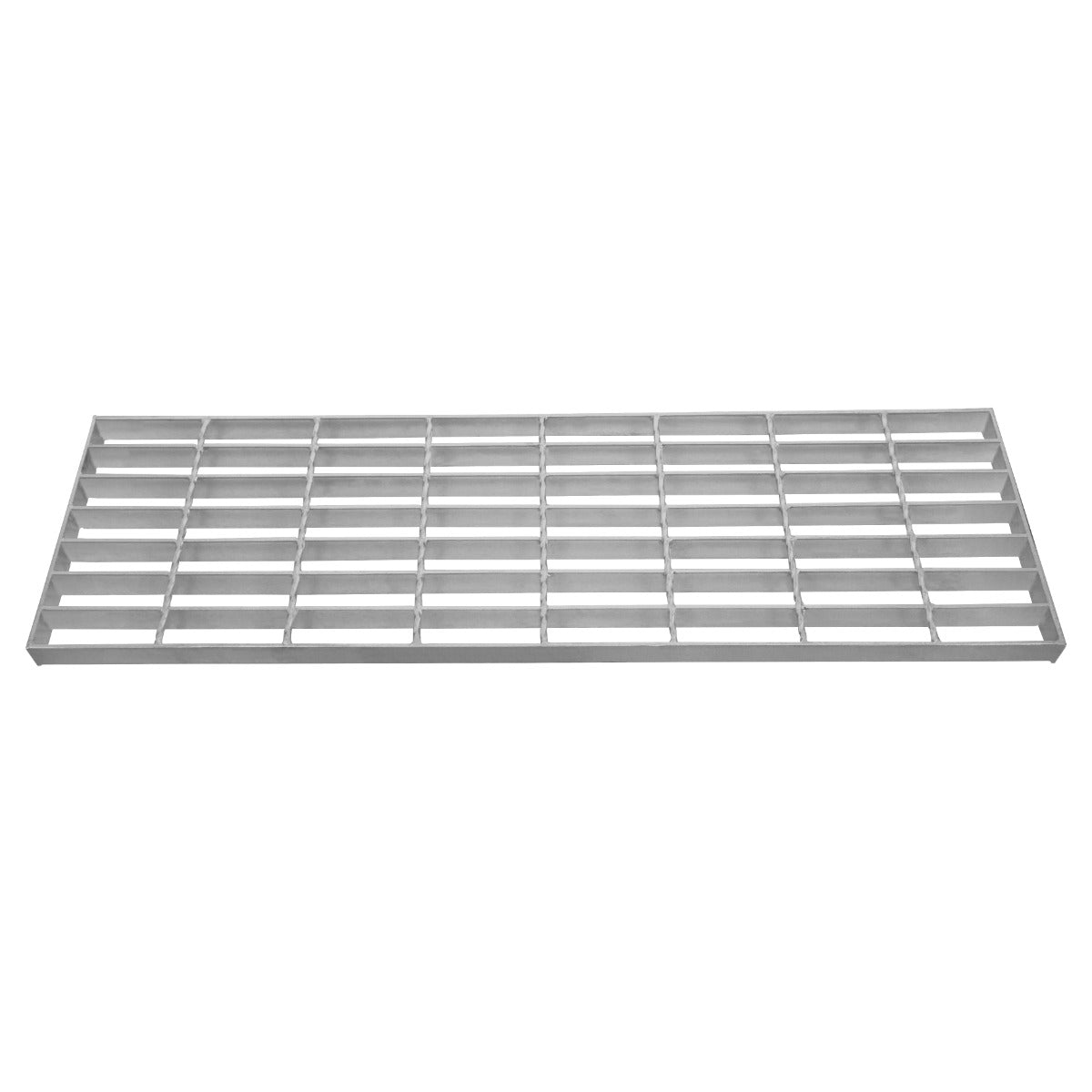 Verzinkter Gitterrost in rechteckiger Form, 800mm x 240mm, mit gleichmäßigen, stabilen Streben und silberner, glänzender Oberfläche