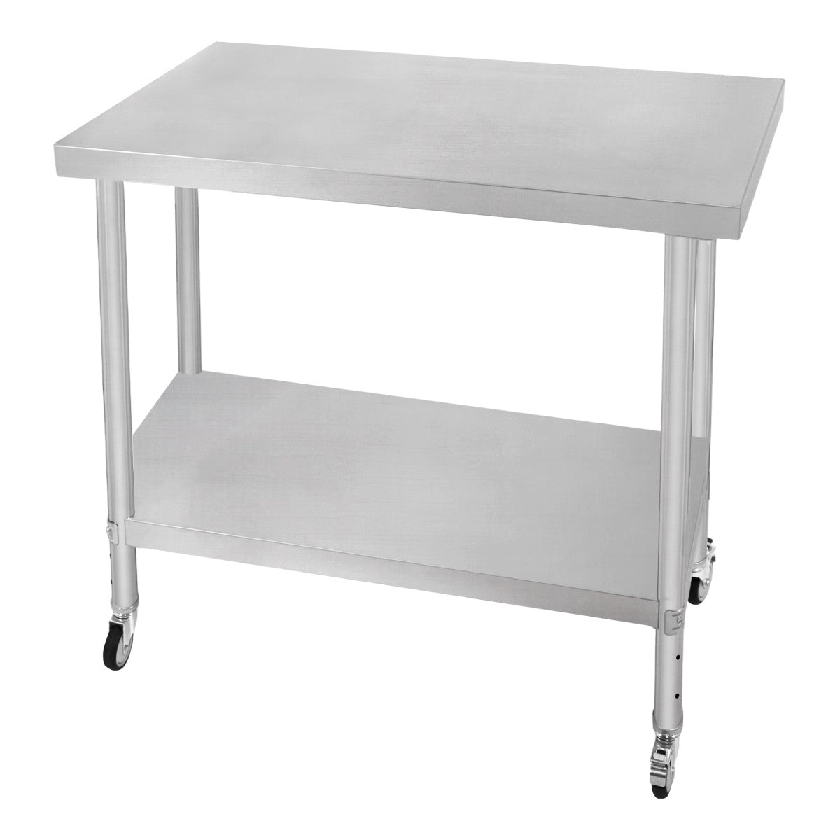 Edelstahl Arbeitstisch in silberner Farbe, 60cm x 90cm x 86cm, mit glatter Oberfläche und unterer Ablage, ausgestattet mit Rollen für Mobilität