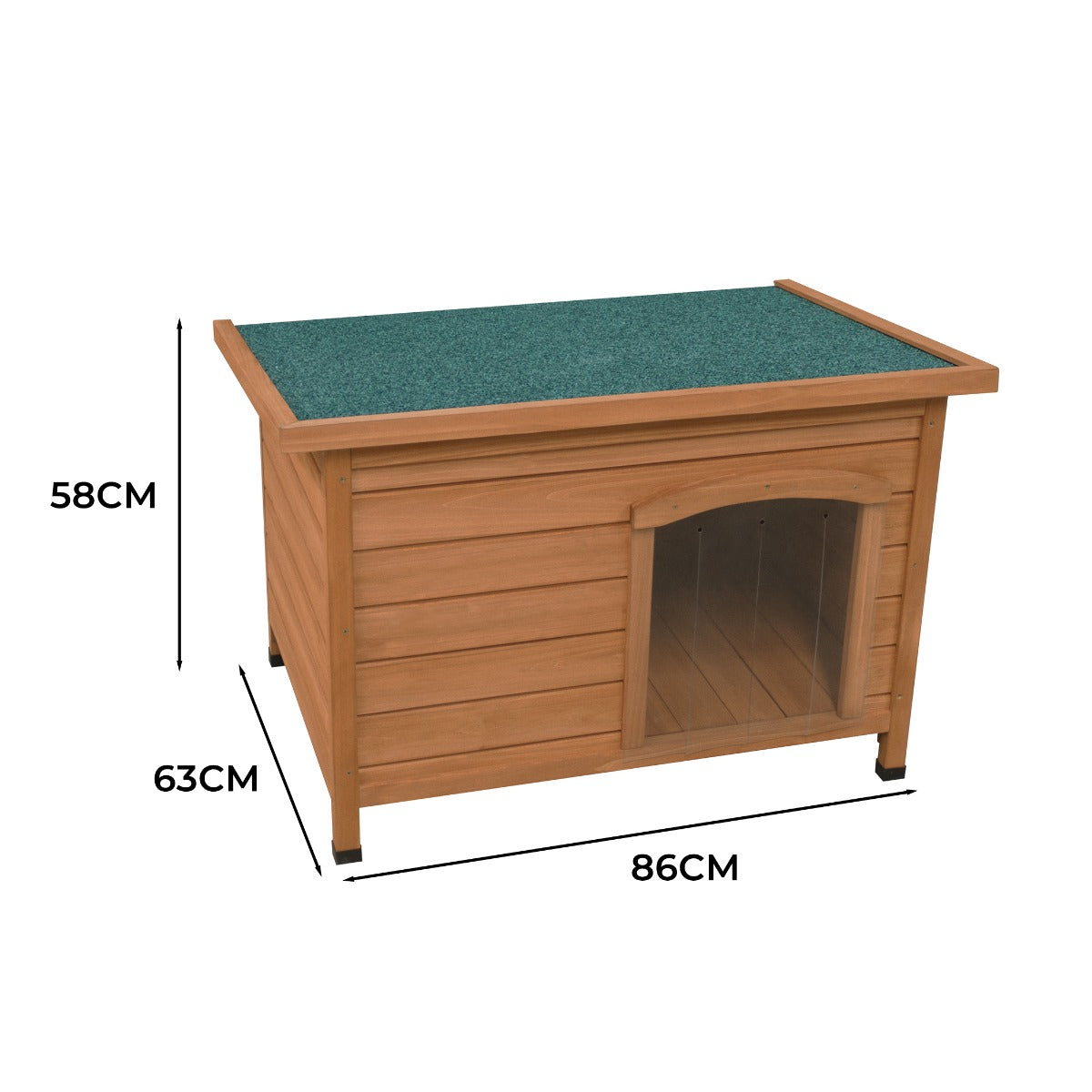 Kleine Hundehütte aus Holz mit grünem Dach, Maße 86 cm x 63 cm x 58 cm, bietet Schutz und Komfort für Ihren Hund