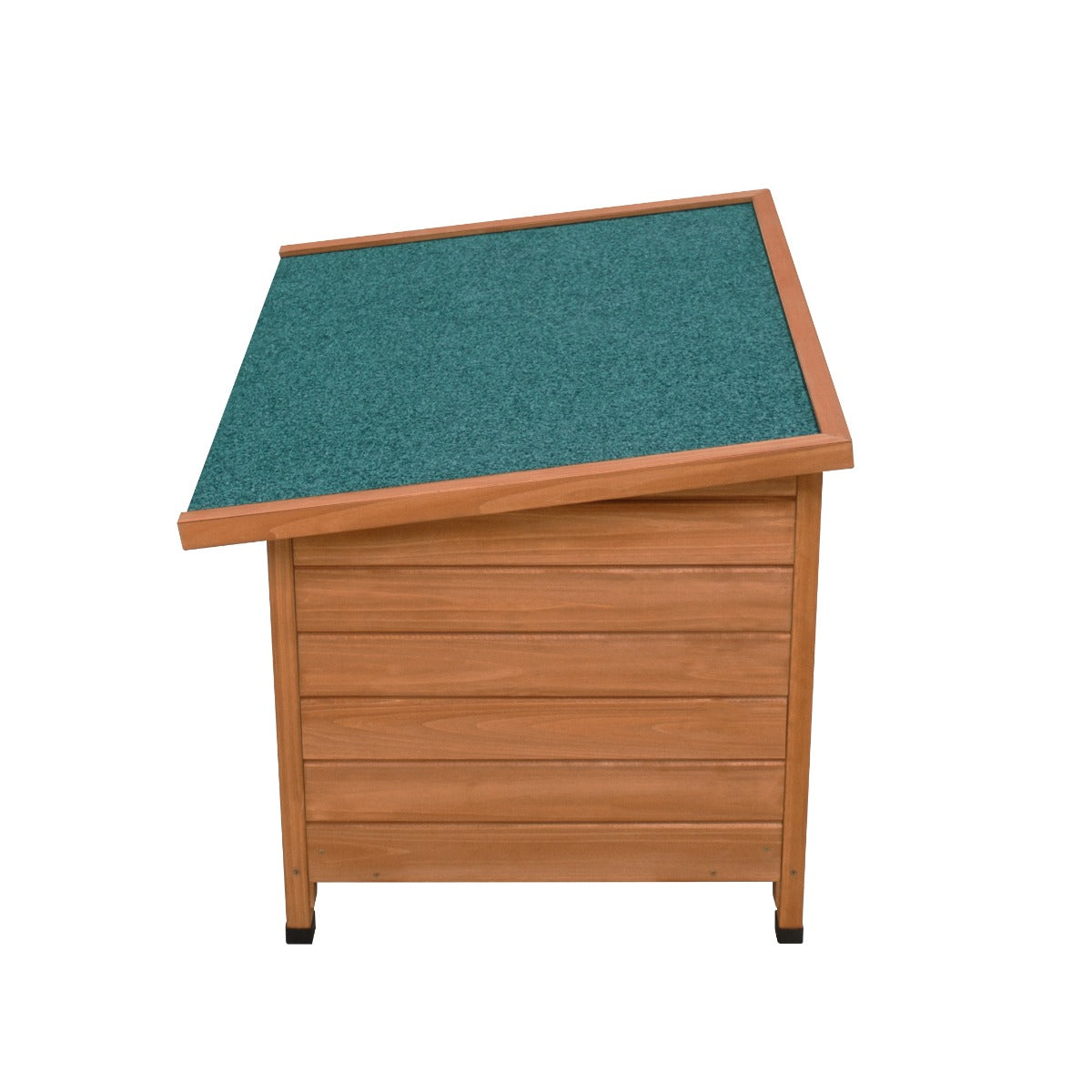 Kleine Hundehütte aus Holz mit schrägem, grünem Dach und glatter Oberfläche, ideal für den Außenbereich und wetterfest gestaltet
