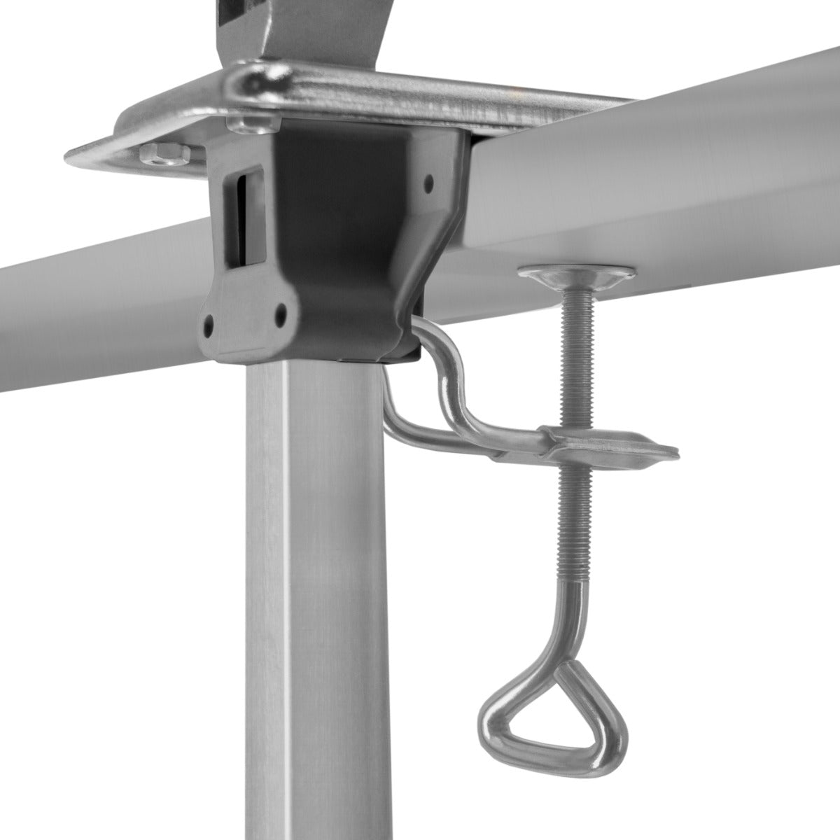 Robuster, silberner Tischdosenöffner mit stabiler Halterung, verstellbarem Schraubmechanismus und ergonomischem Griff für müheloses Öffnen von Dosen