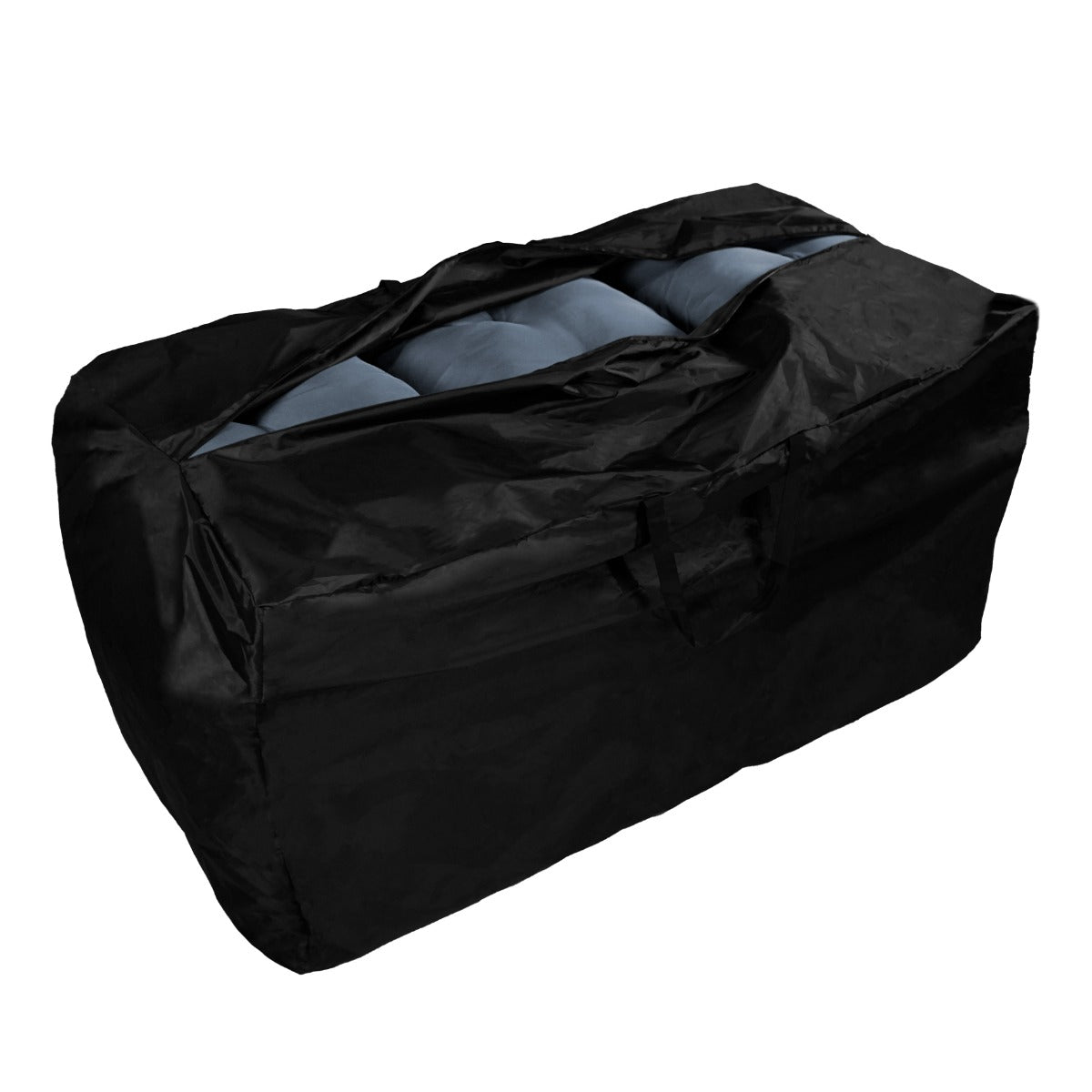 Grau geflochtene Rattan Kissenbox mit einem stabilen Deckel, ideal zur Aufbewahrung von Kissen und Gartenaccessoires, wetterfest und stilvoll