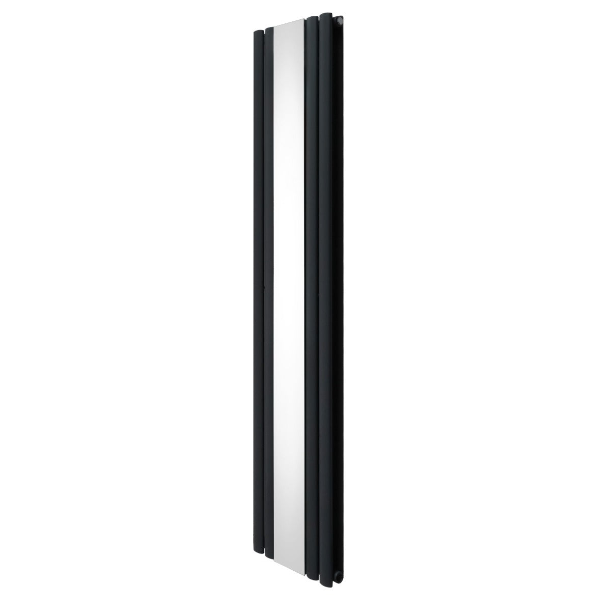 Ovaler Röhrenheizkörper in Anthrazitgrau mit integriertem Spiegel, schlankes Design, 1800mm x 380mm, ideal für moderne Badezimmer und Flure