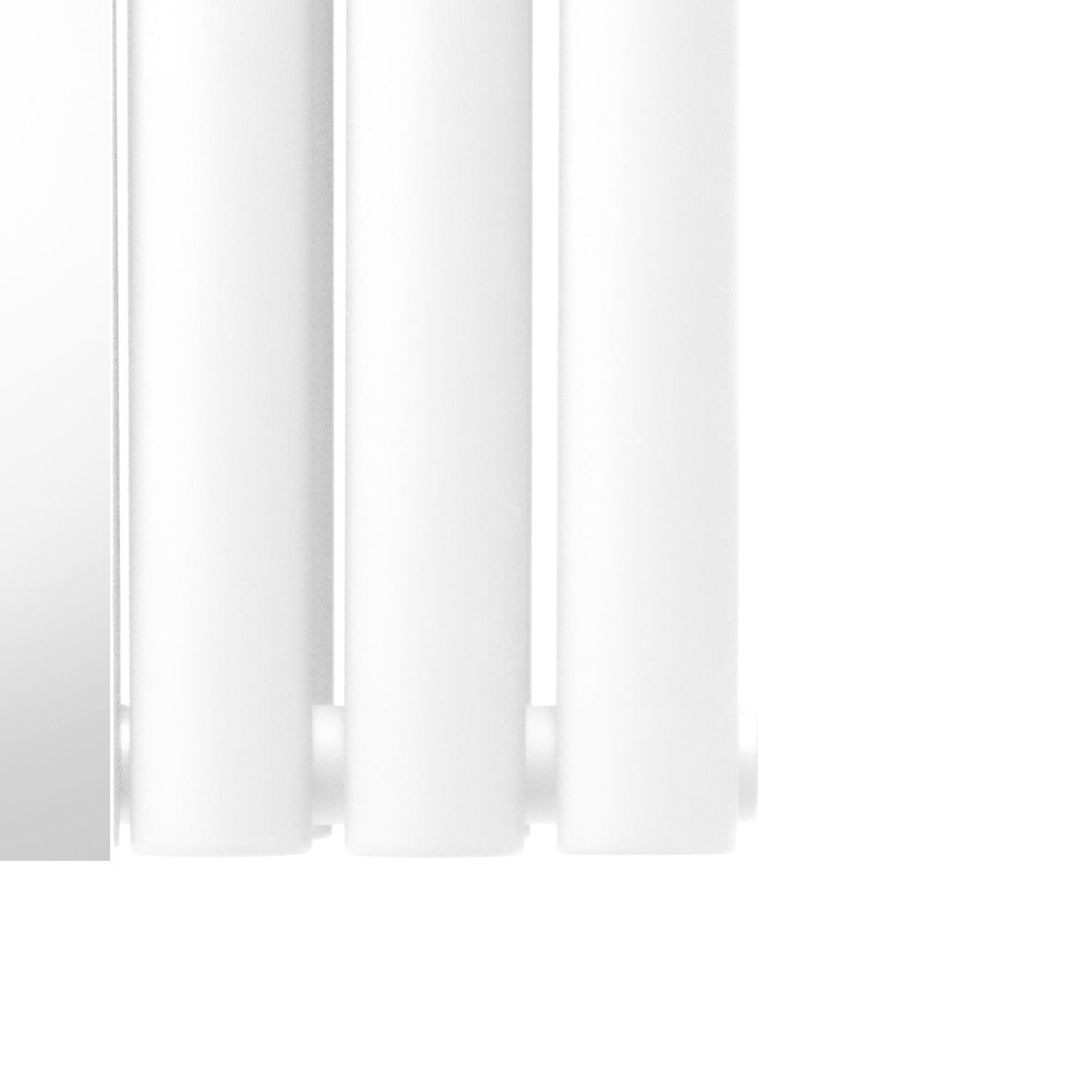 Ovaler Röhrenheizkörper mit integriertem Spiegel, 1800mm x 380mm, in glänzendem Weiß, bietet modernes Design und effiziente Wärmeabgabe