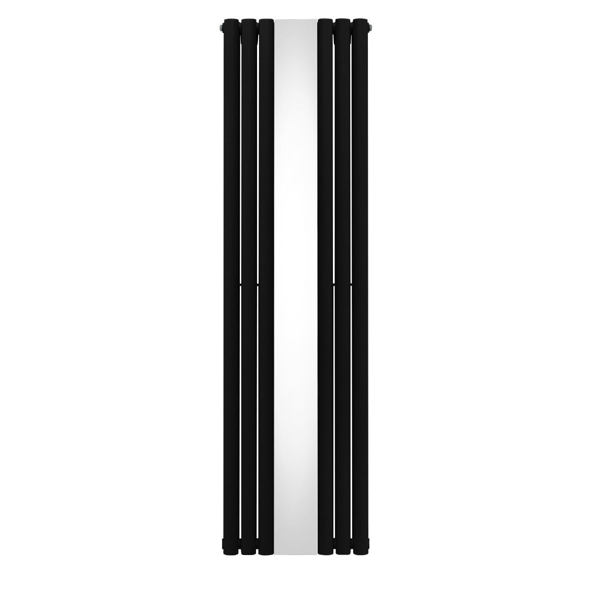 Ovaler Röhrenheizkörper in Schwarz mit integriertem Spiegel, 1800mm x 500mm, elegantes Design, glatte Oberflächen und moderne Ästhetik