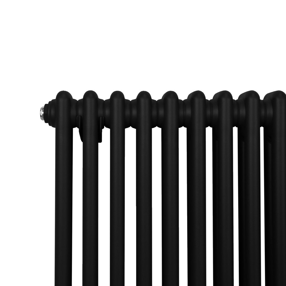 Traditioneller 2-Spalten-Heizkörper in elegantem Schwarz, 1500 x 292 mm, mit glatter, mattschwarzer Oberfläche und runden, robusten Heizkörperrohren