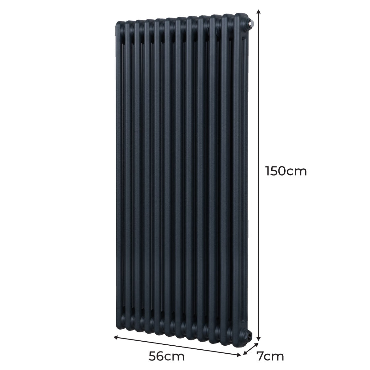Traditioneller 2-Spalten-Heizkörper in Anthrazitgrau, 1500 x 562 mm, mit glatter Oberfläche und eleganten, runden Röhren für effiziente Wärmeabgabe