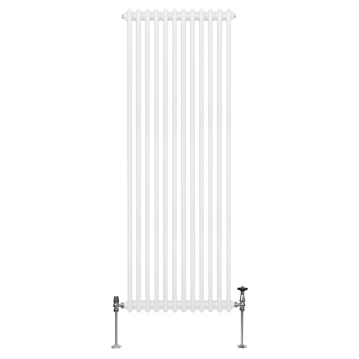 Traditioneller 2-Spalten-Heizkörper in Weiß, 1800 x 562 mm, mit vertikalen Röhren und stabilen Füßen für effiziente Wärmeverteilung