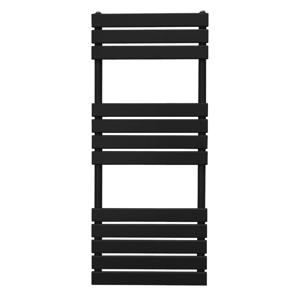 Flachheizkörper für Handtücher in Schwarz, 1200mm x 450mm, mit horizontalen Lamellen und modernem, minimalistischen Design für stilvolle Badezimmerheizung