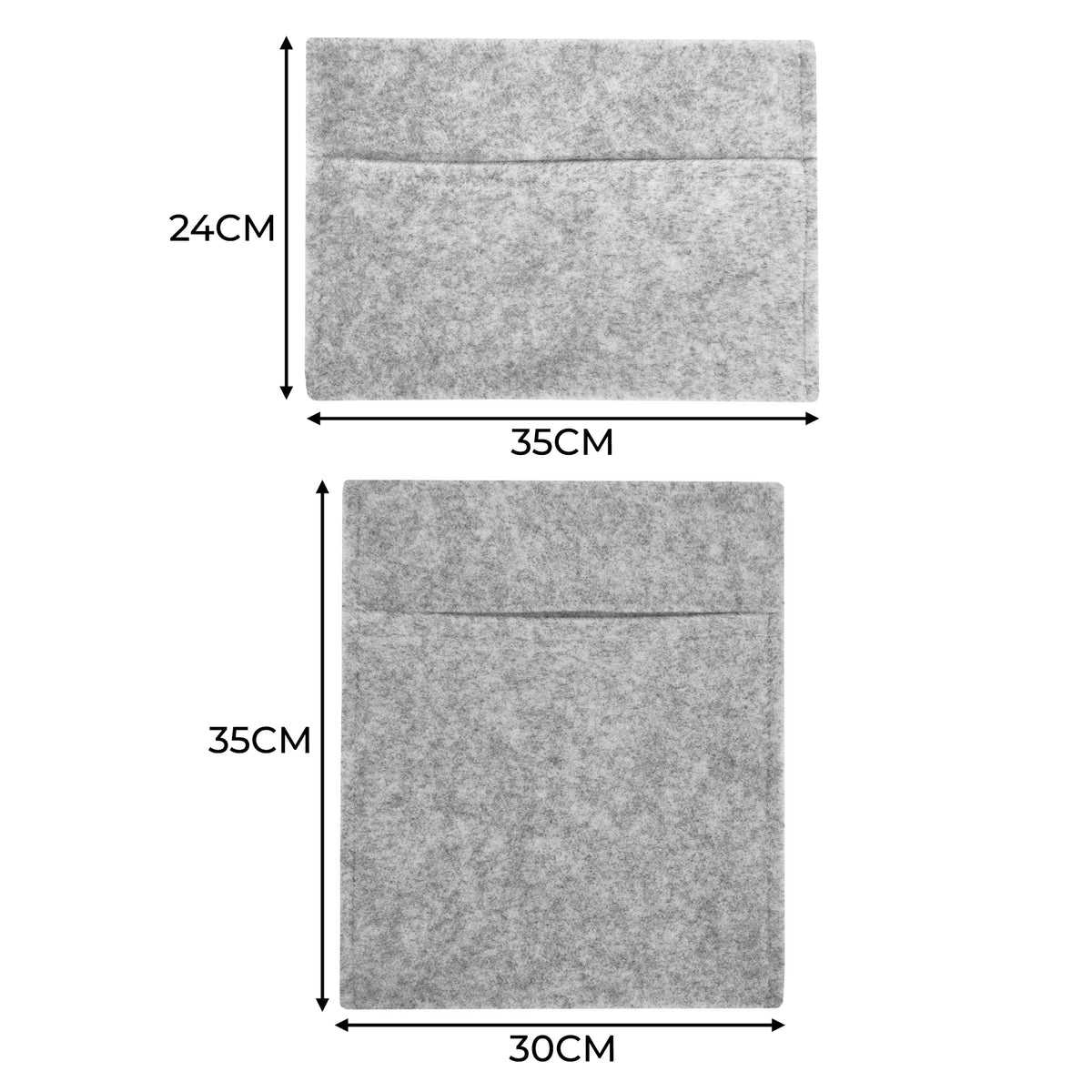 Silbergraue Autostoff-Aufbewahrungstaschen aus weichem Filz, eine Tasche 24x30 cm und die andere 35x35 cm, ideal für die Organisation im Auto