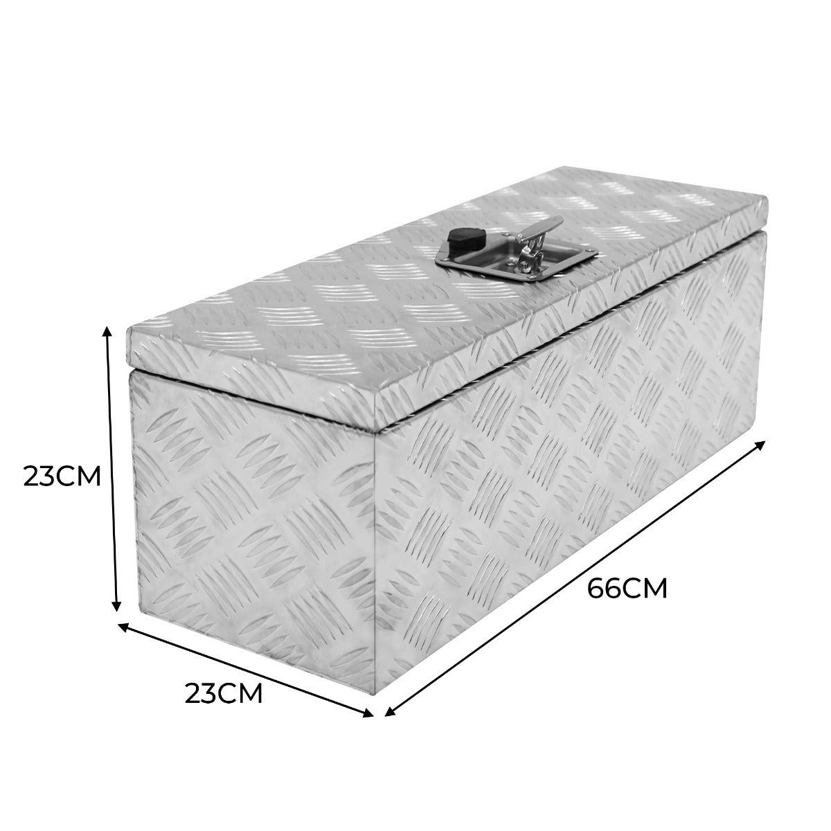 Aluminium-Werkzeugkasten in silber mit rutschfester Oberfläche, 35L, 66 cm lang, 23 cm hoch und 23 cm breit, ideal für Werkzeuge und Zubehör