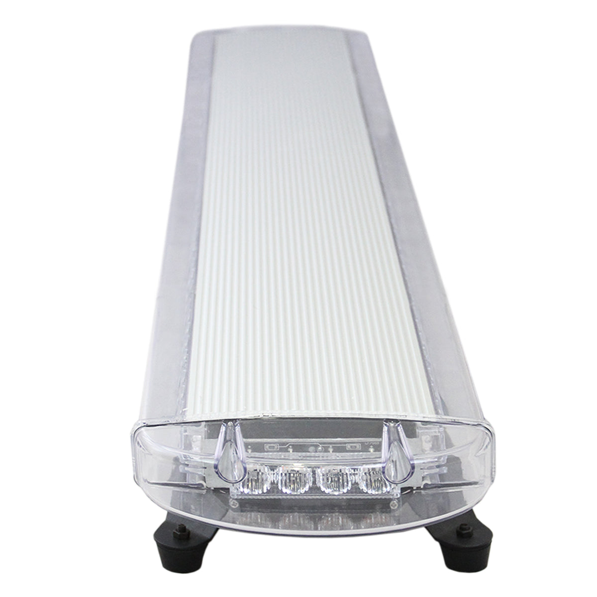 Bernsteinfarbenes LED-Notwarnlicht mit einem klaren Gehäuse, 1200 mm lang, flache Form, mit Bedienfeld und mehreren LED-Leuchten an der Vorderseite