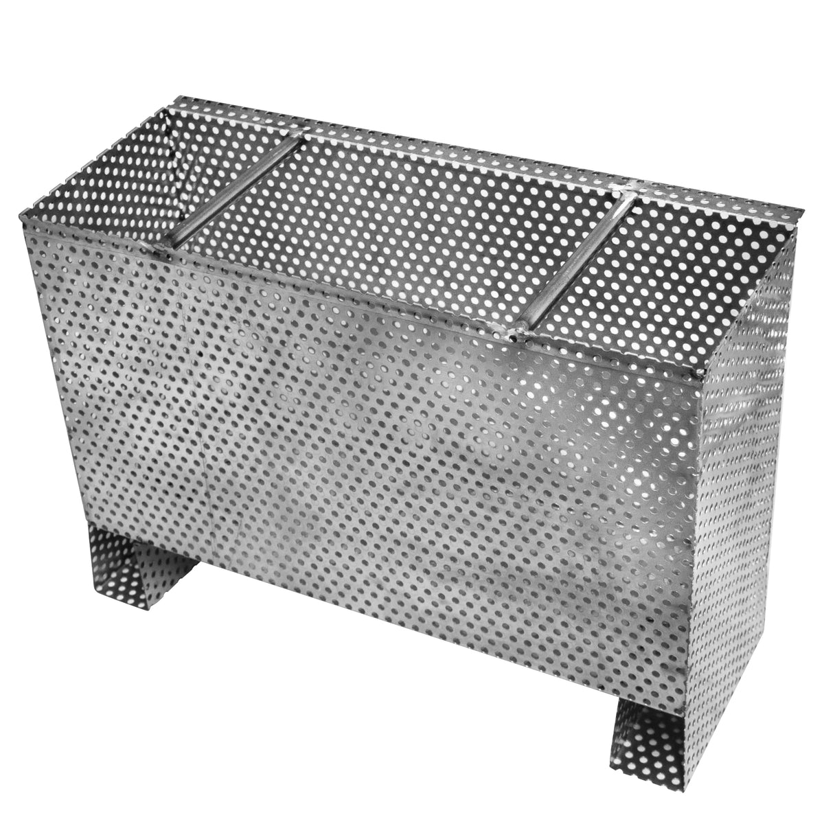 Edelstahl Fettabscheider mit perforierter Oberfläche, 96 Liter Volumen, rechteckige Form, stabiler Stand, ideal für Gastronomie und Küchenanwendungen