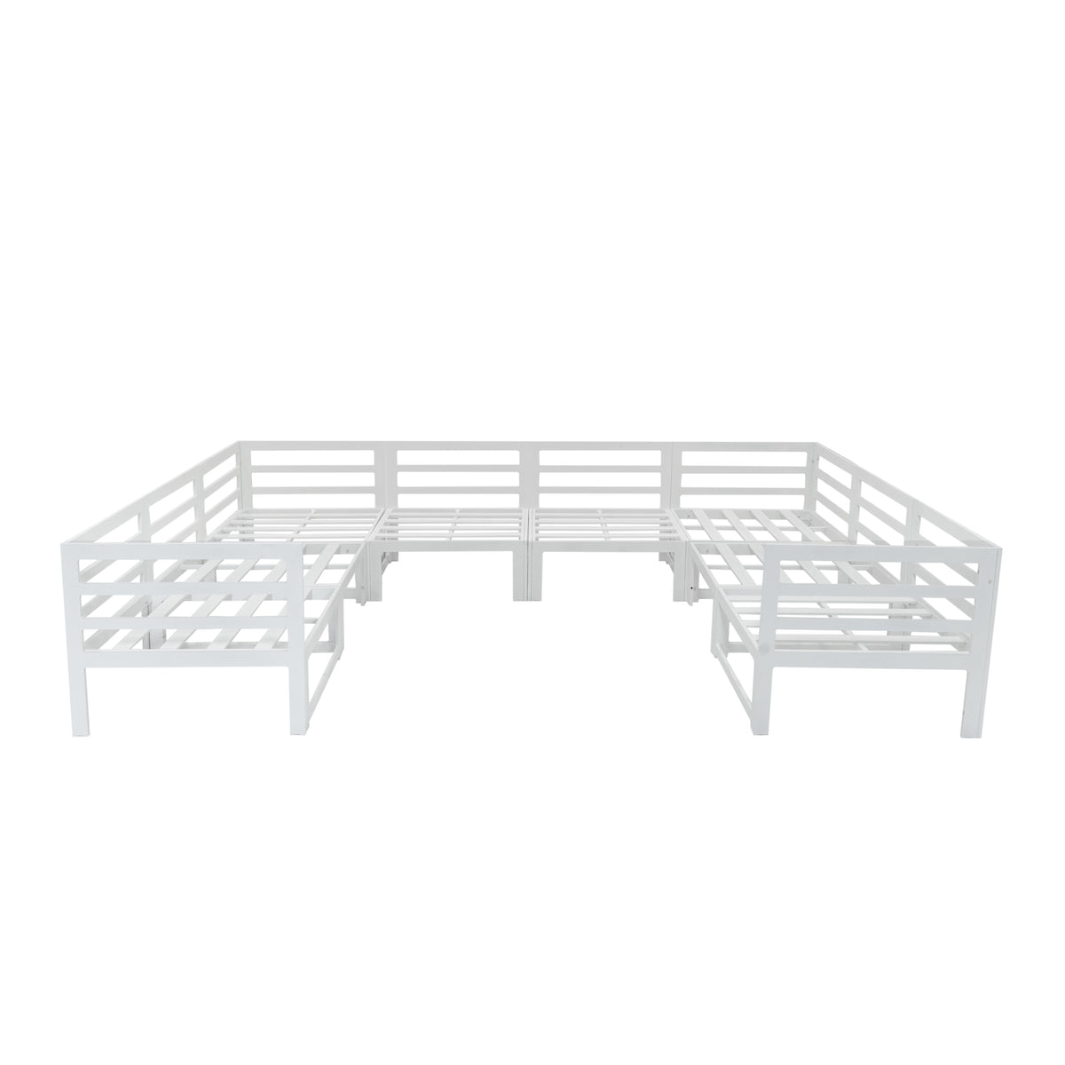 Modulares Gartenmöbelset aus Aluminium in Weiß, bestehend aus neun Teilen, mit klaren Linien und modernem Design, ideal für Außenbereiche