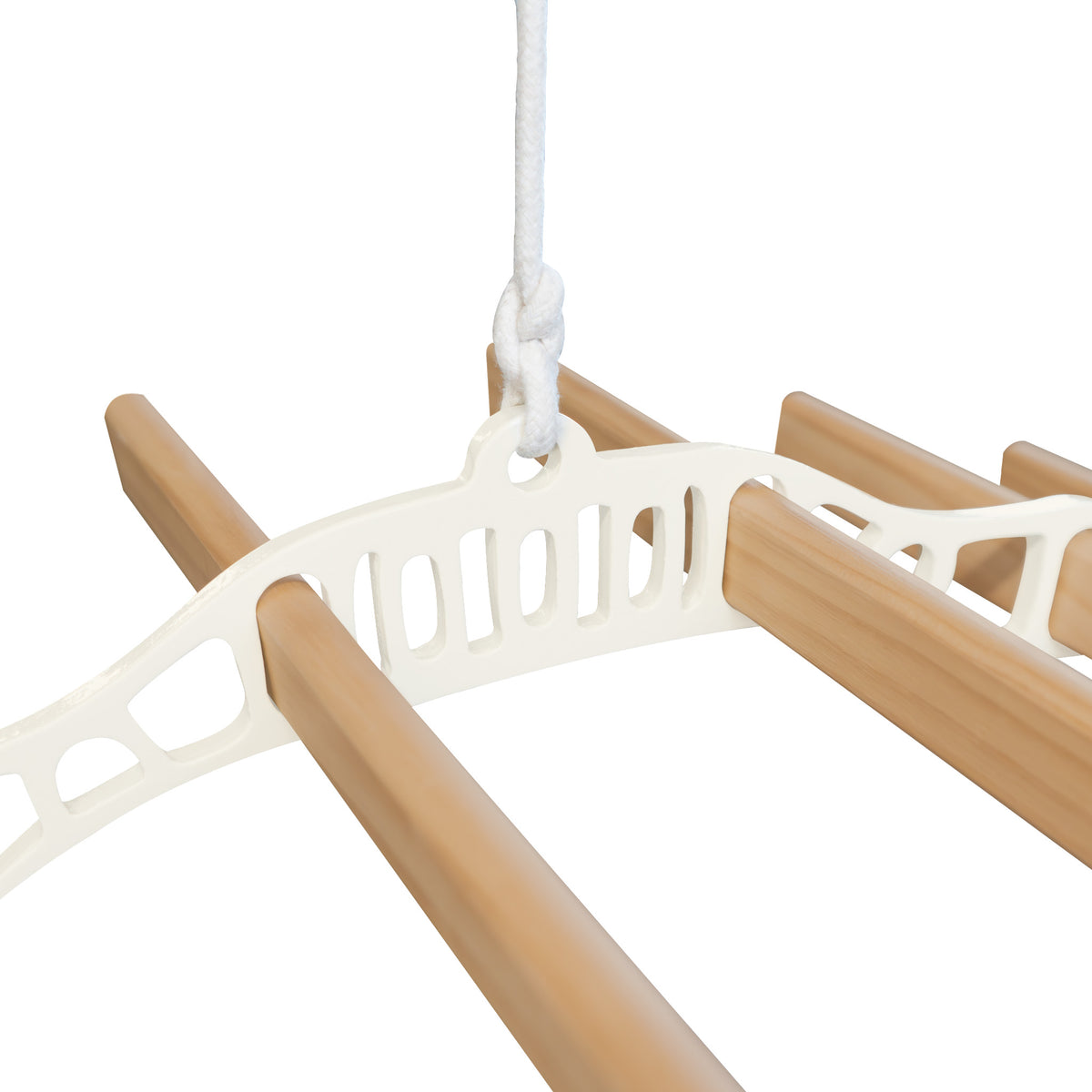 Elfenbeinfarbener Wäscheständer mit sechs Holzlatten und Deckenrollen, ideal zum Wäschetrocknen, robust und funktional, mit glatter Oberfläche