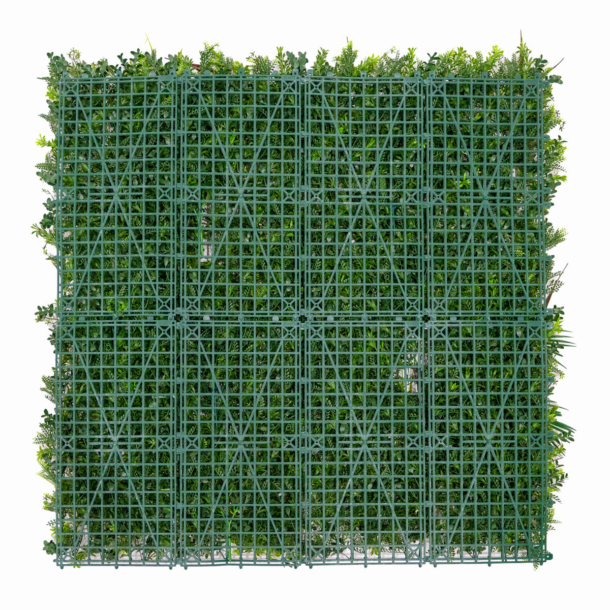 Künstliche Wandfliese in grün mit strukturiertem Kunststoffgitter und lebendigem, pflegeleichtem Pflanzenmaterial, ideal für dekorative Akzente