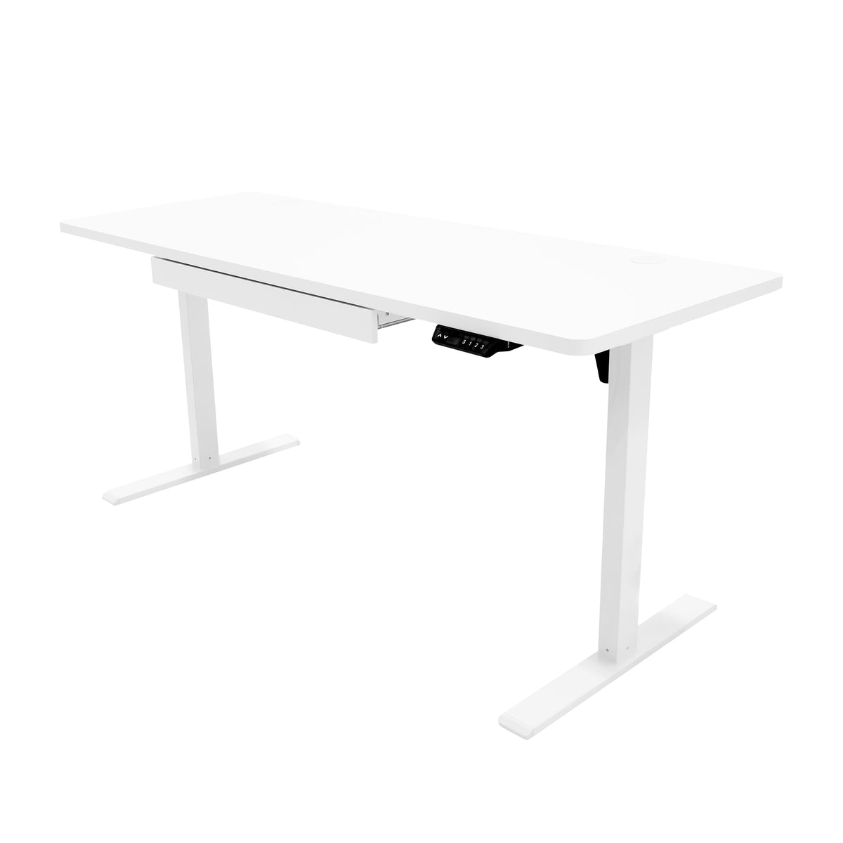 Elektrischer Stehschreibtisch in modernem Weiß, 160 cm x 60 cm, mit praktischer Schublade und stabilen, verstellbaren Metallbeinen