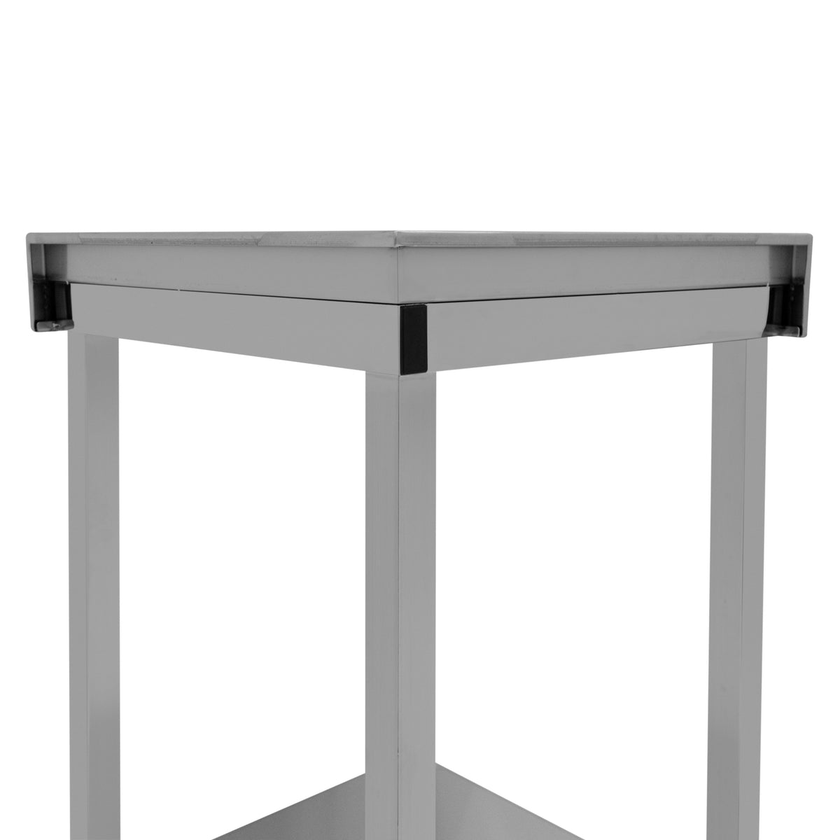 Modulare Cocktailbar-Eckeinheit aus silbernem Metall mit klaren Linien, ideal für stilvolle Partys und platzsparende Lösungen