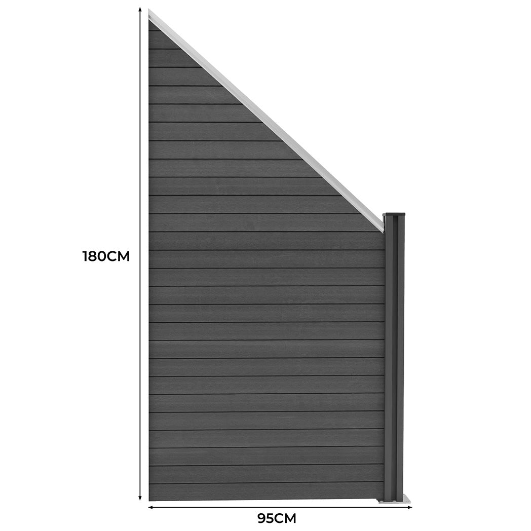 Grau WPC Sichtschutzzaun Eckzaun Element mit schrägem Oberteil, 180 cm hoch und 95 cm breit, wetterbeständig und pflegeleicht