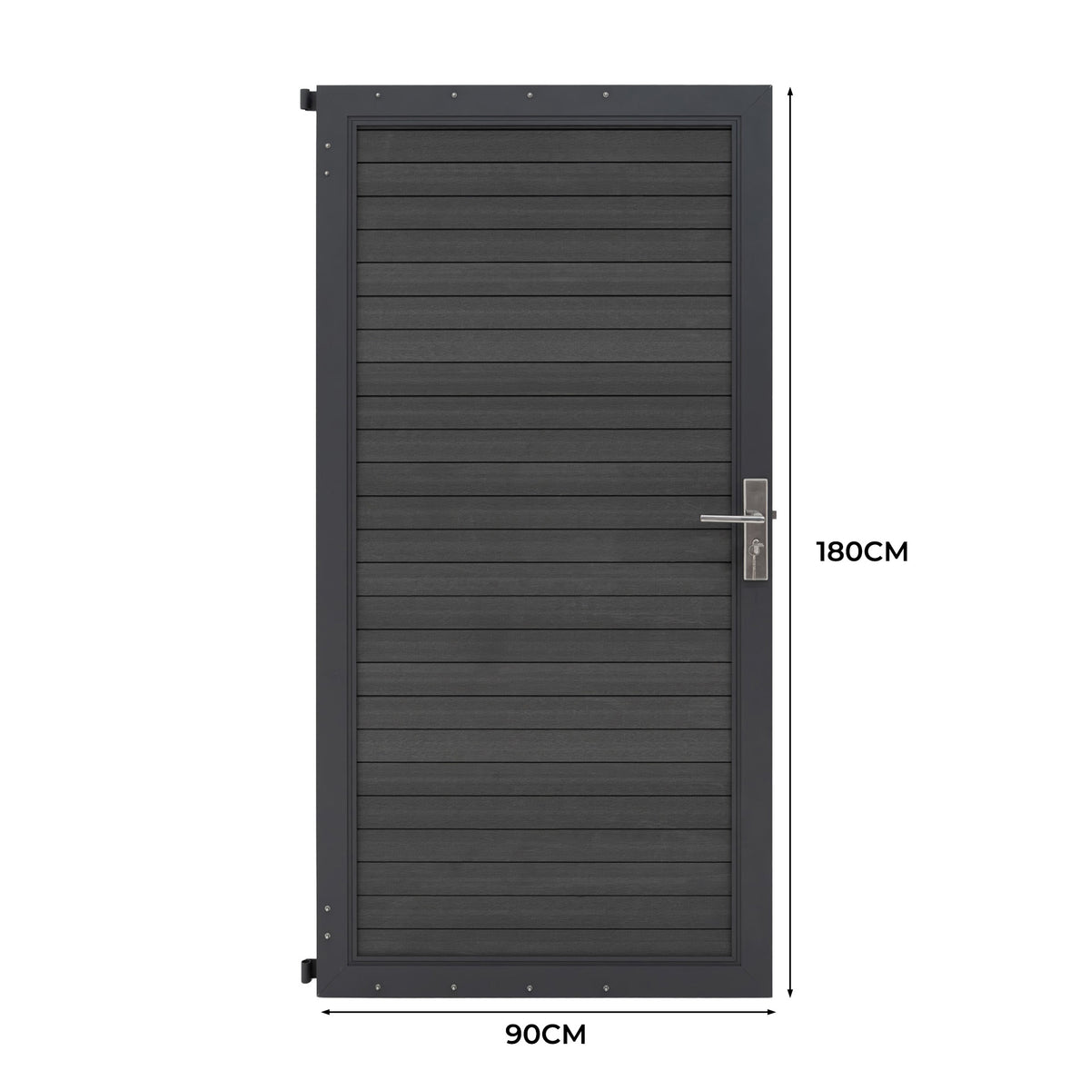 WPC Sichtschutzzaun Tor in Grau, 90 cm breit und 180 cm hoch, mit horizontalen Lamellen und modernem, glattem Finish für langlebigen Sichtschutz