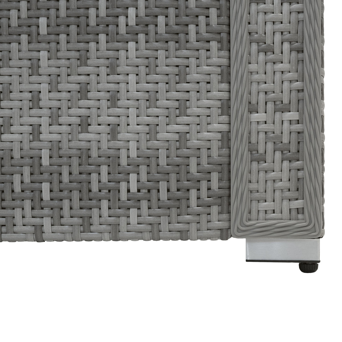 Modulares 6-teiliges Möbelset aus grauem Rattan mit feiner Webstruktur und eleganten Aluminiumrahmen, ideal für stilvolle Außenbereiche