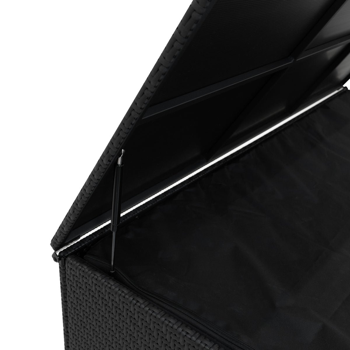 Schwarze Rattan Aufbewahrungsbox mit 700L Volumen, robustes Design, eleganter Look, ideal für Gartenmöbel und Außenbereiche